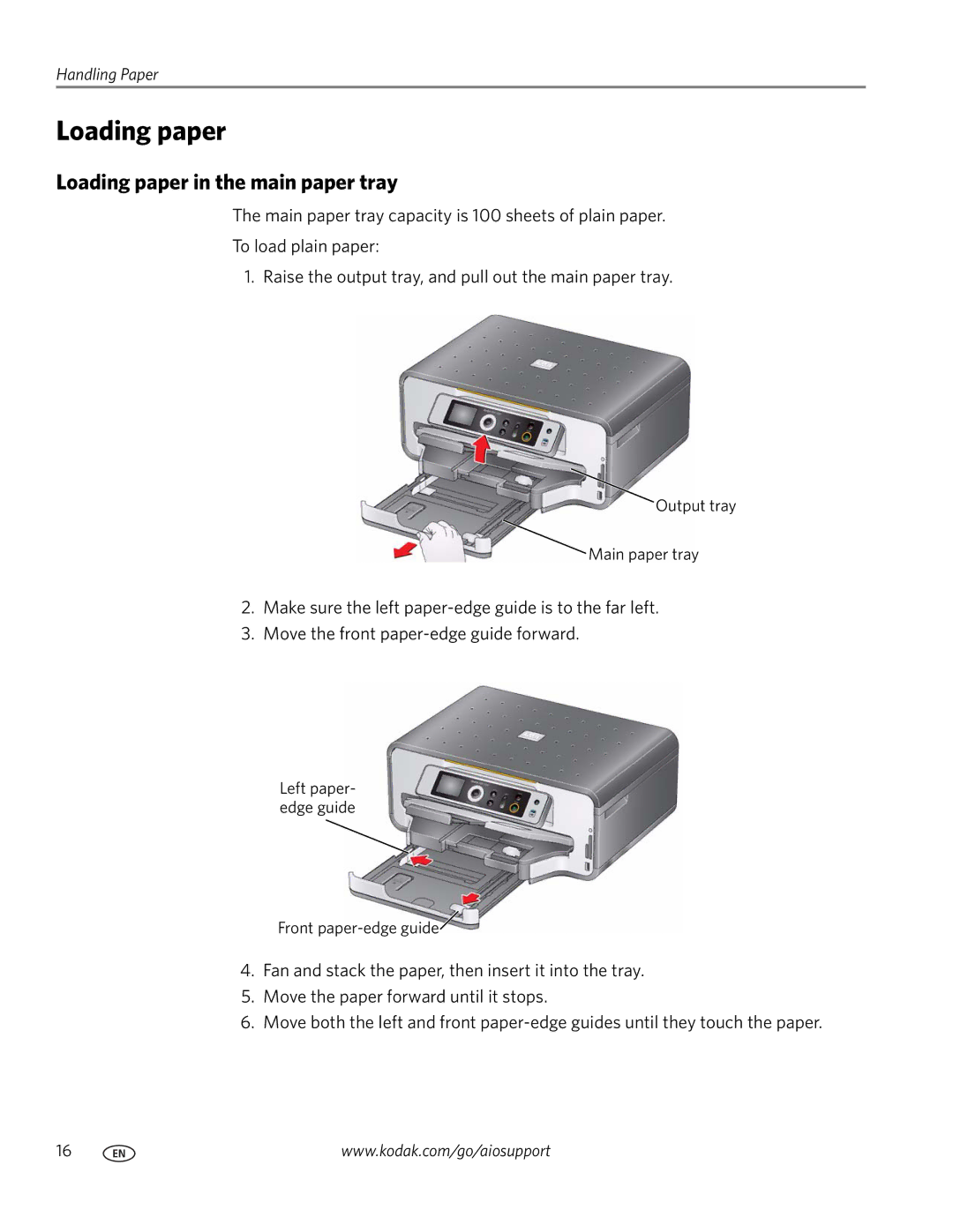 Kodak ESP 7200 Series manual Loading paper in the main paper tray 