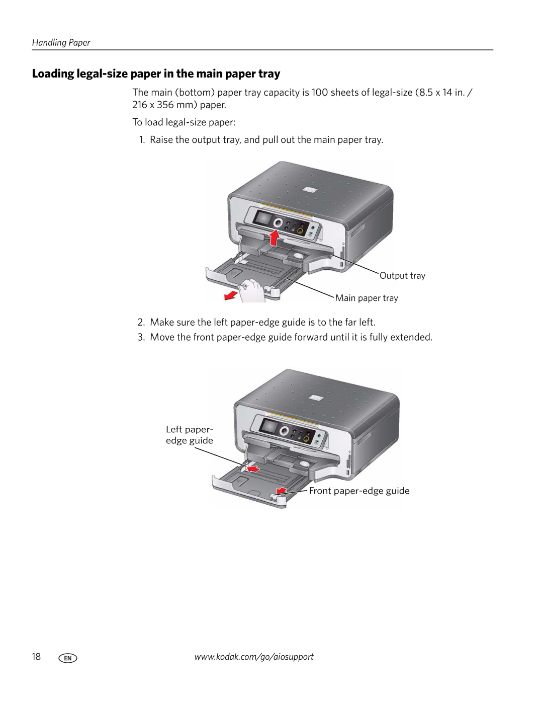 Kodak ESP 7200 Series manual Loading legal-size paper in the main paper tray 