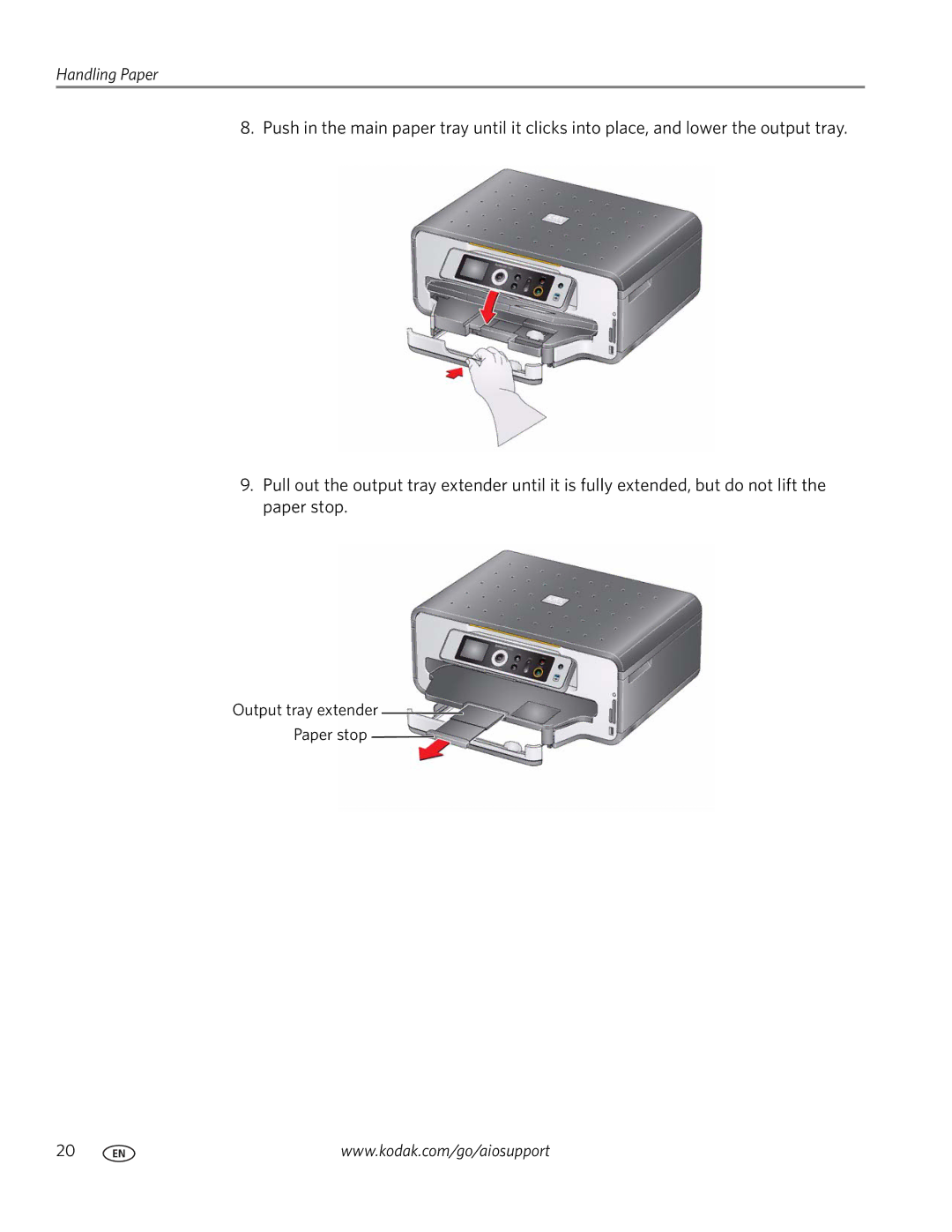 Kodak ESP 7200 Series manual Output tray extender Paper stop 