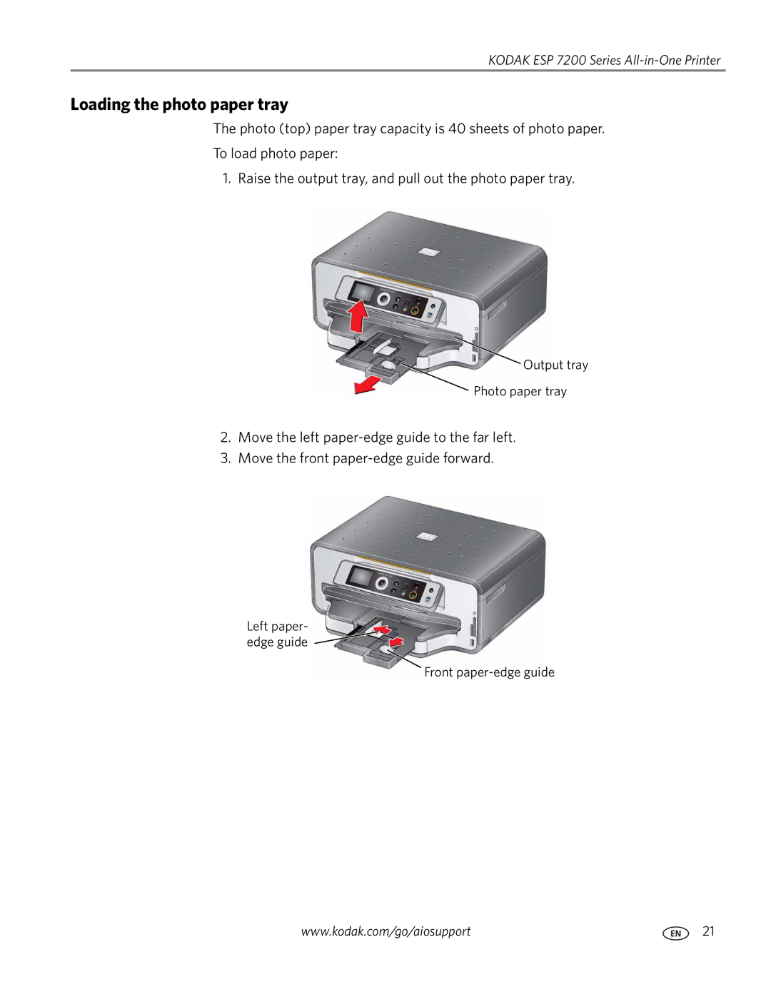 Kodak ESP 7200 Series manual Loading the photo paper tray 