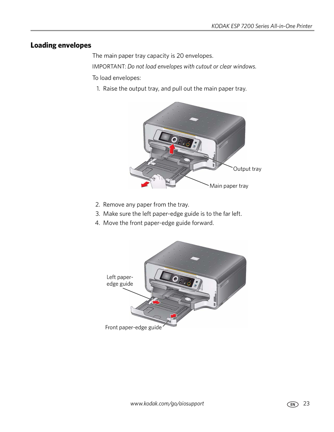 Kodak ESP 7200 Series manual Loading envelopes 