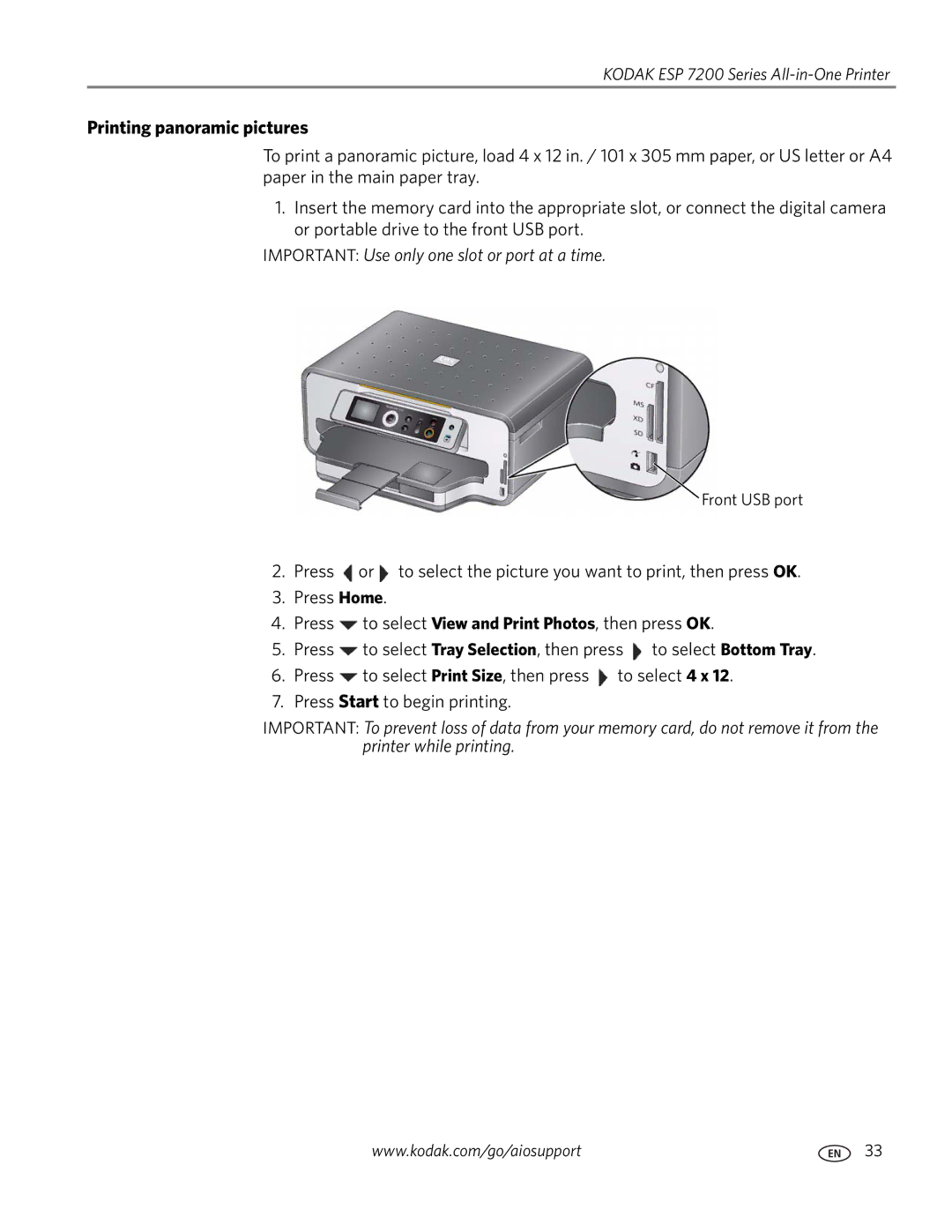 Kodak ESP 7200 Series manual Printing panoramic pictures 