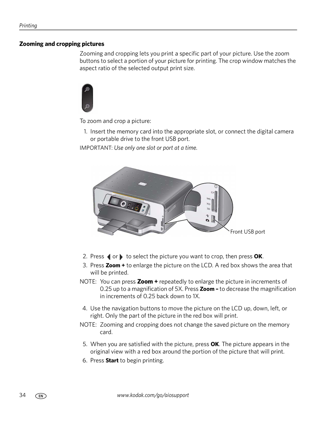 Kodak ESP 7200 Series manual Zooming and cropping pictures 