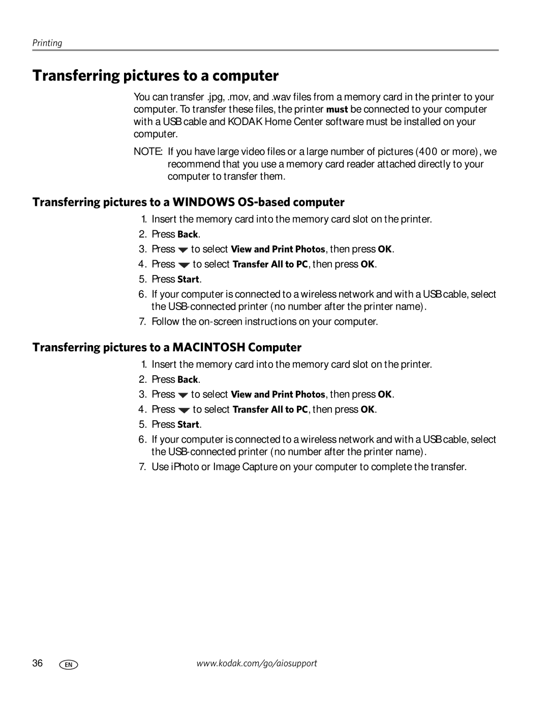 Kodak ESP 7200 Series manual Transferring pictures to a computer, Transferring pictures to a Windows OS-based computer 