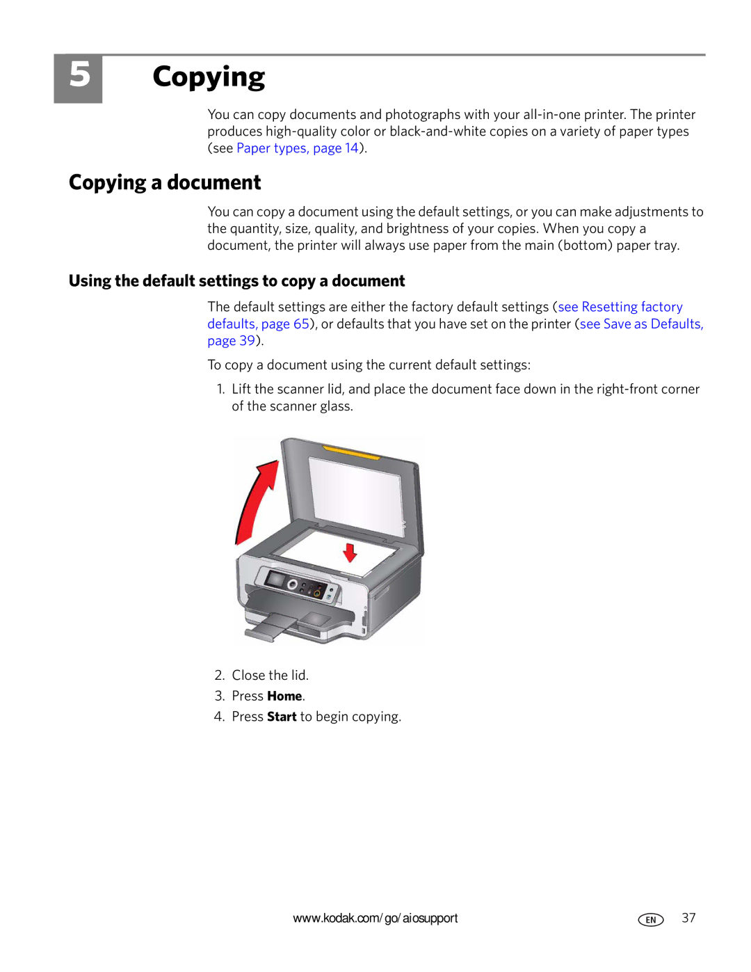 Kodak ESP 7200 Series manual Copying a document, Using the default settings to copy a document 