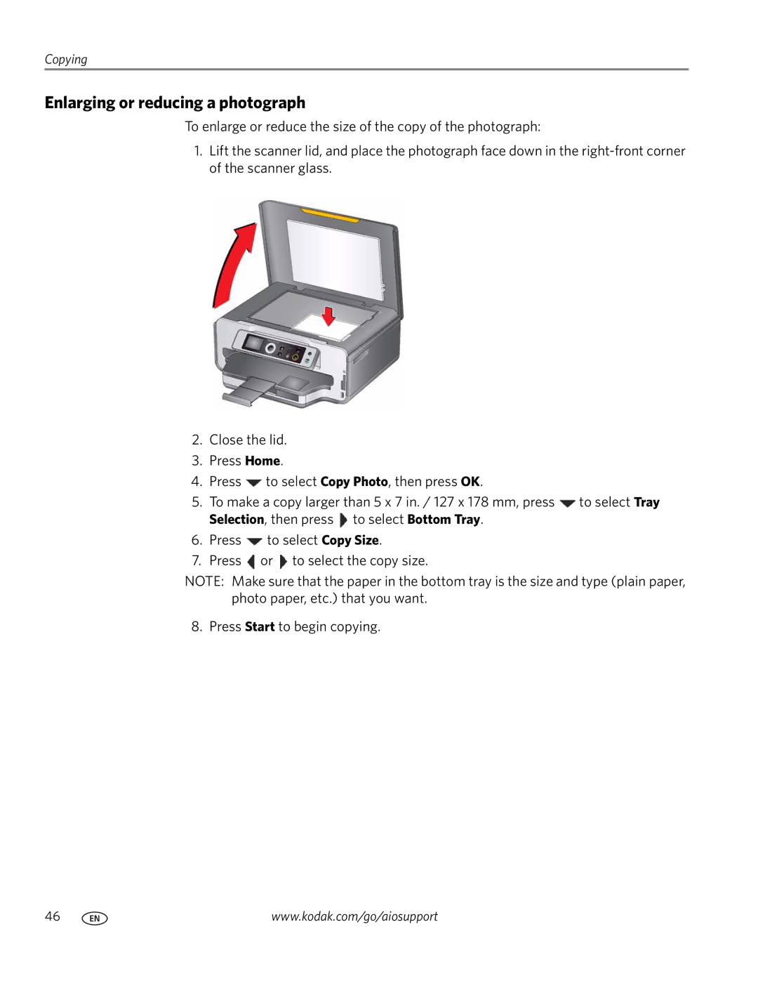 Kodak ESP 7200 Series manual Enlarging or reducing a photograph 