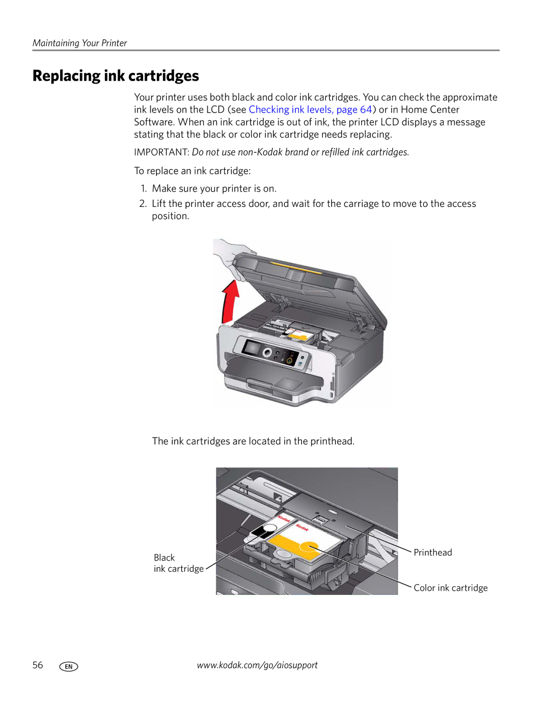 Kodak ESP 7200 Series manual Replacing ink cartridges 