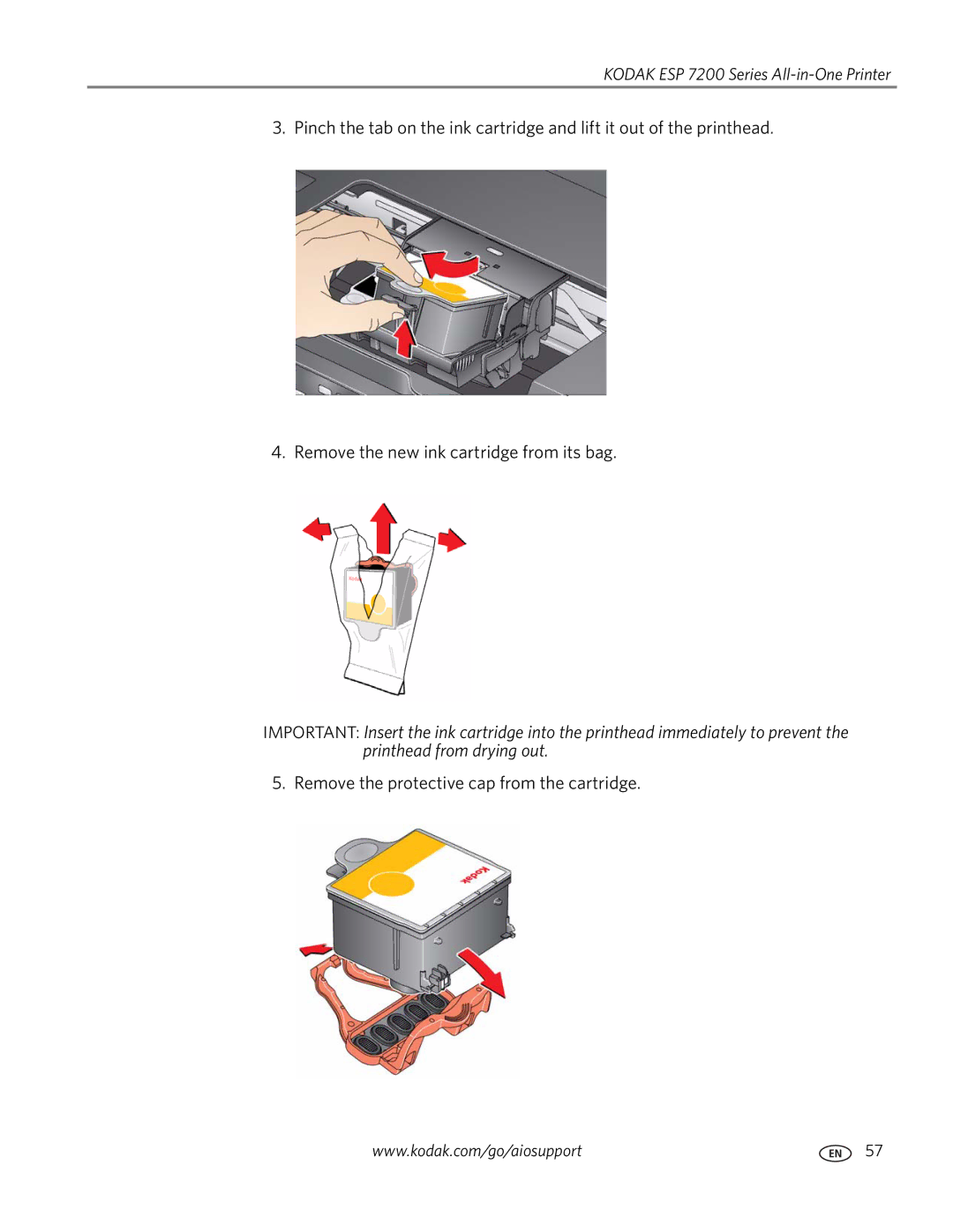 Kodak ESP 7200 Series manual Remove the protective cap from the cartridge 