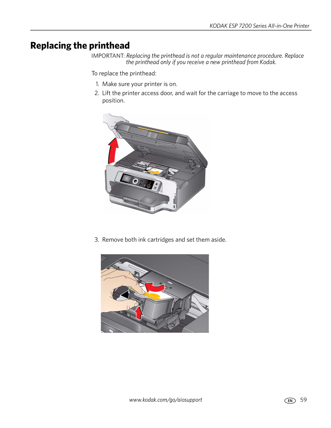 Kodak ESP 7200 Series manual Replacing the printhead 