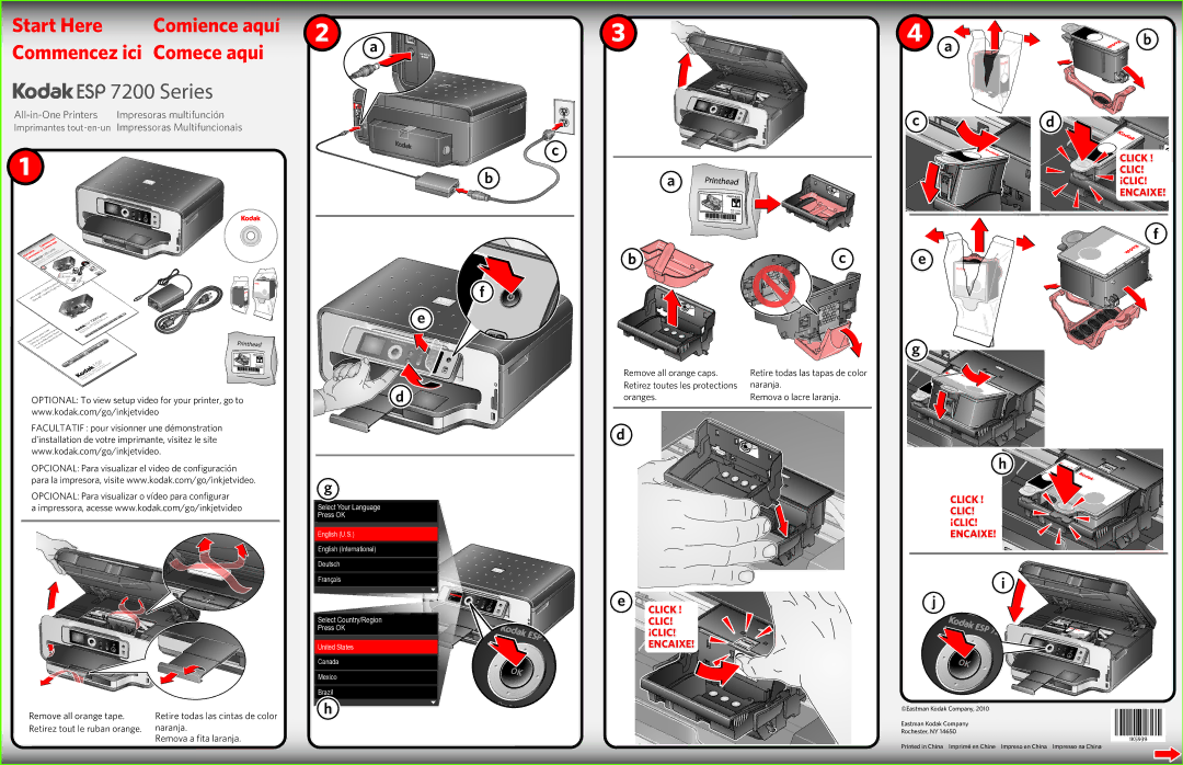 Kodak ESP 7200 setup guide Lic, ¡Cl Ic, Click ¡CLIC Encaixe 