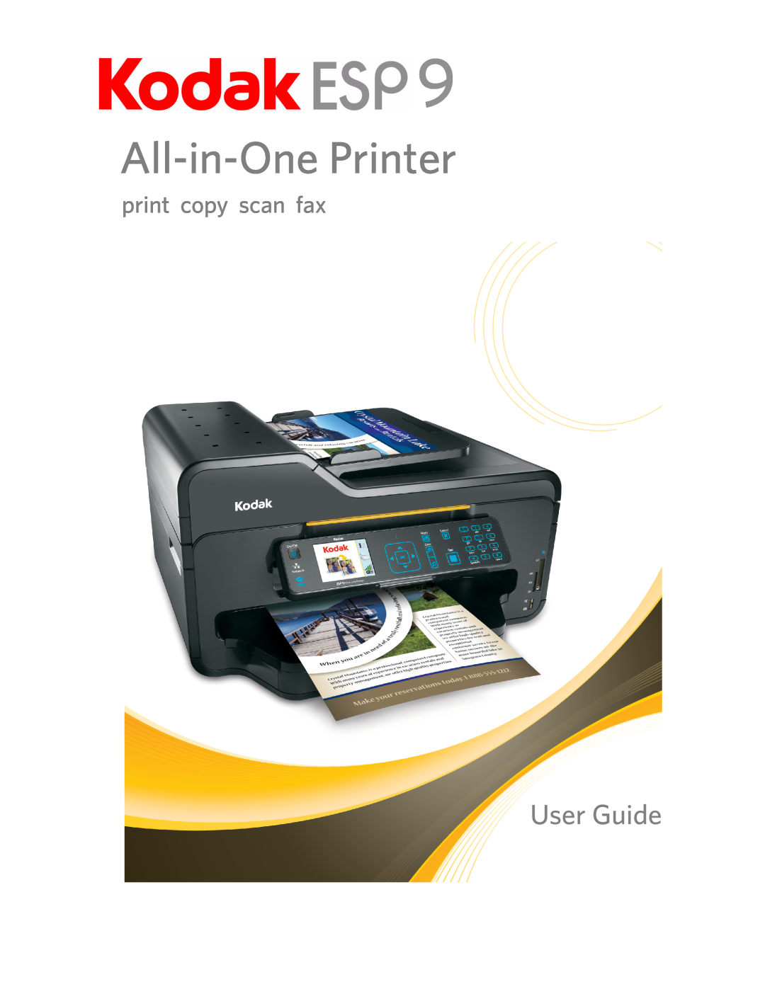 Kodak ESP 9 manual All-in-One Printer, User Guide, print copy scan fax 