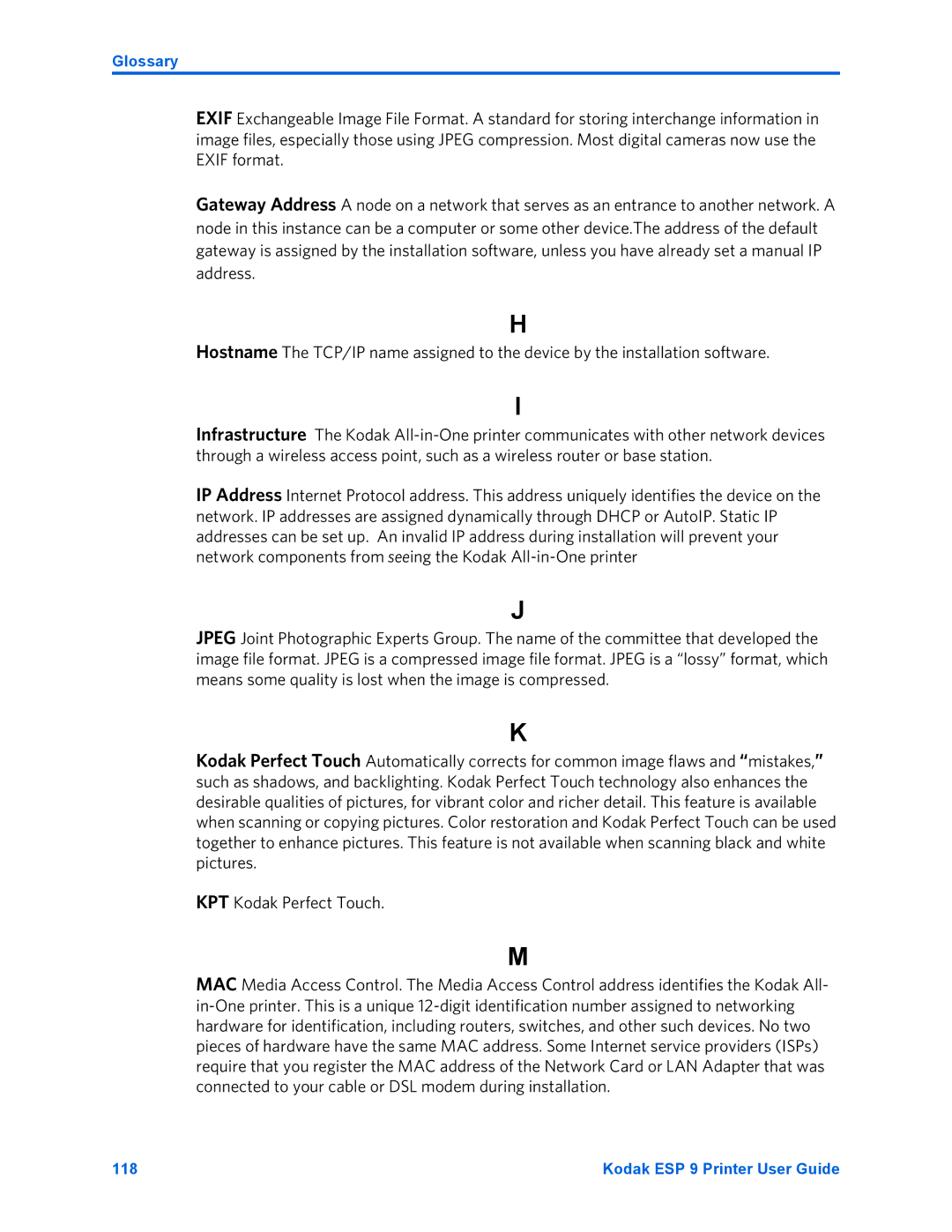 Kodak ESP 9 manual Glossary 