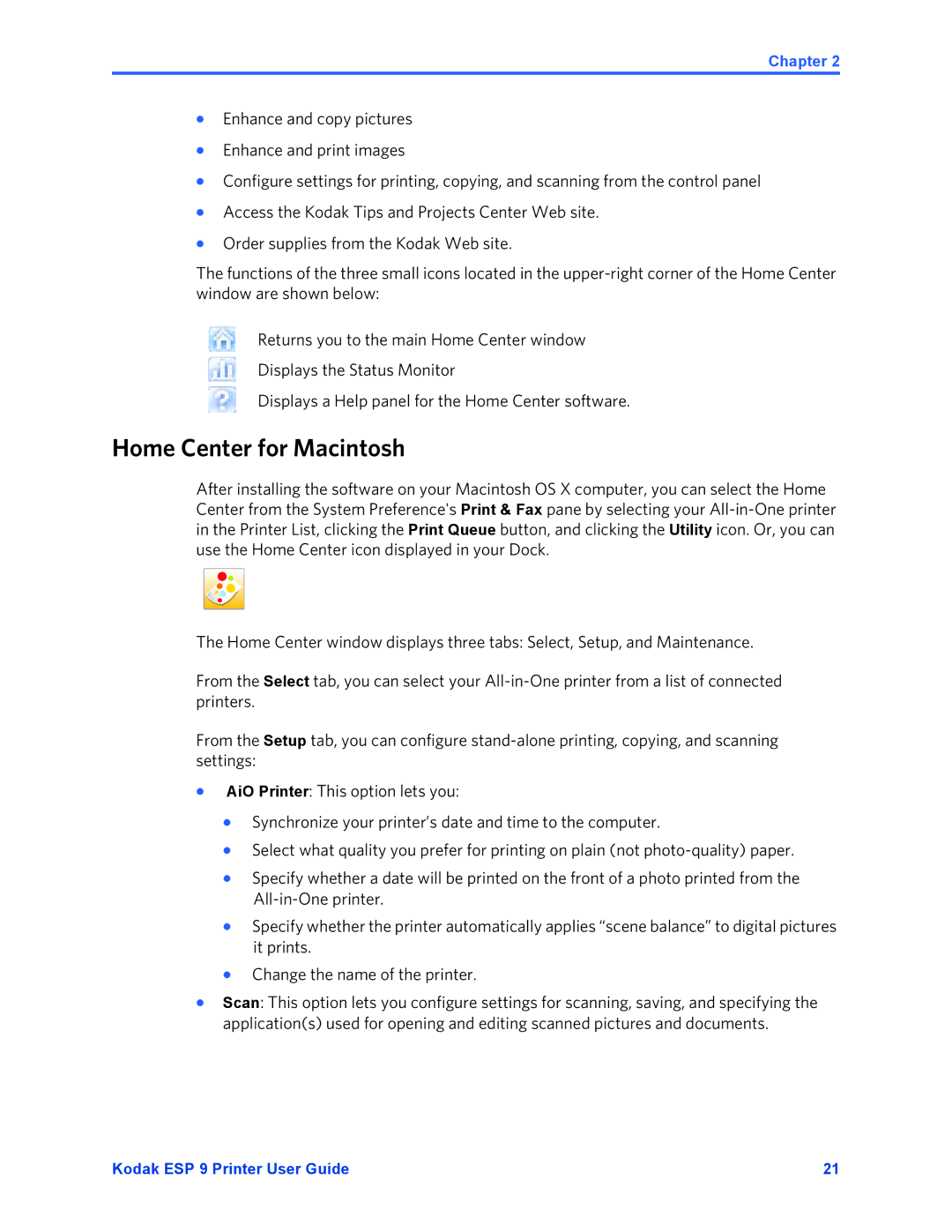 Kodak ESP 9 manual Home Center for Macintosh 