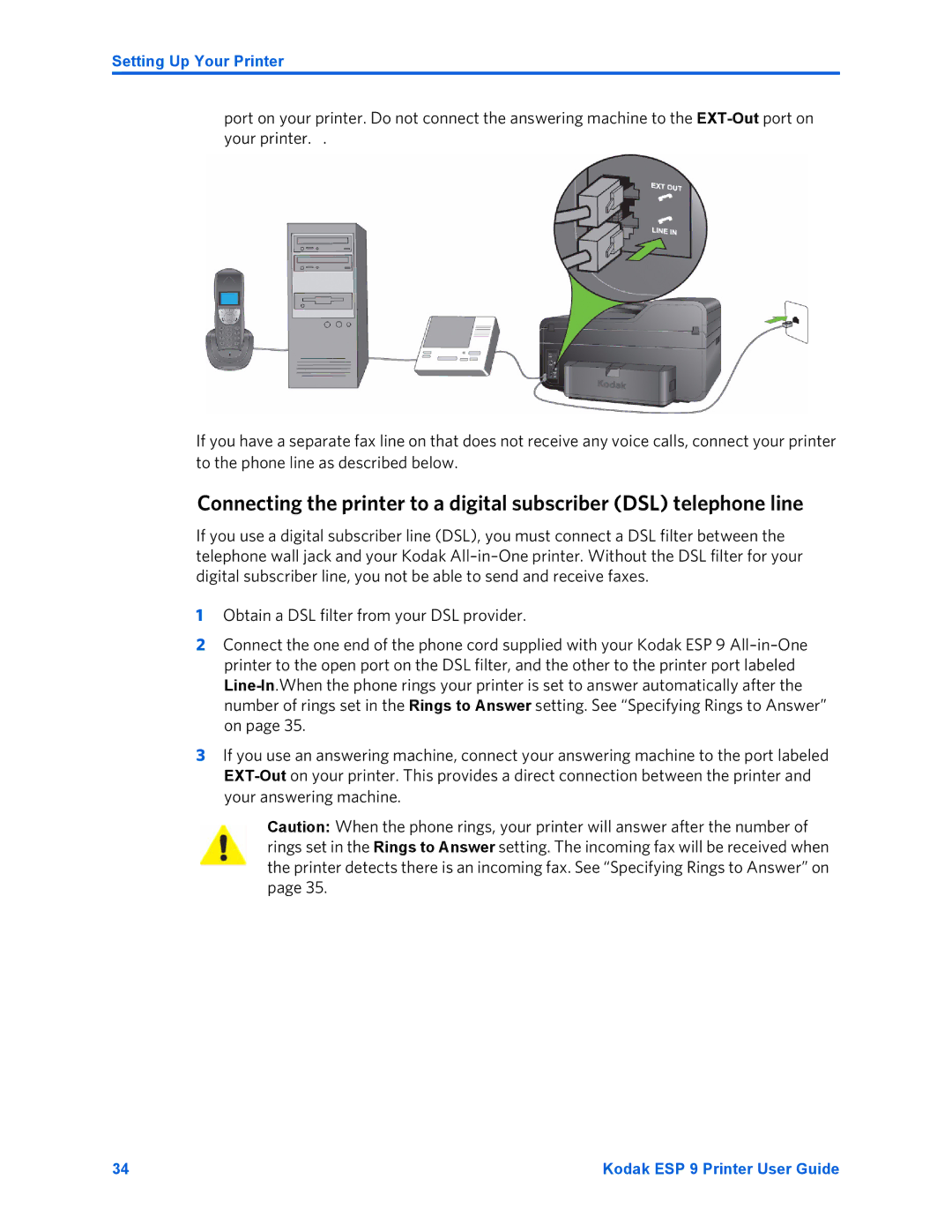 Kodak ESP 9 manual Setting Up Your Printer 