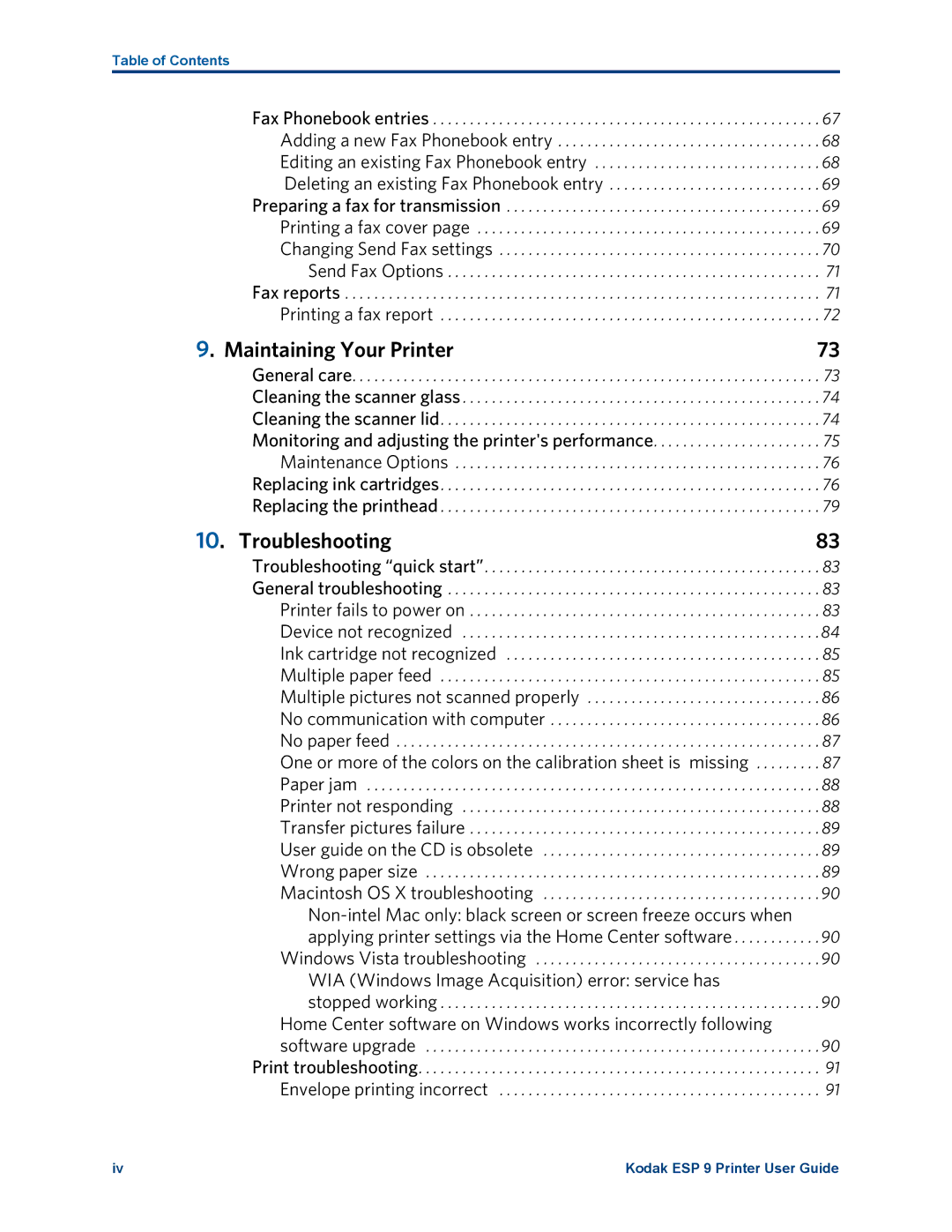 Kodak ESP 9 manual Maintaining Your Printer, Troubleshooting 