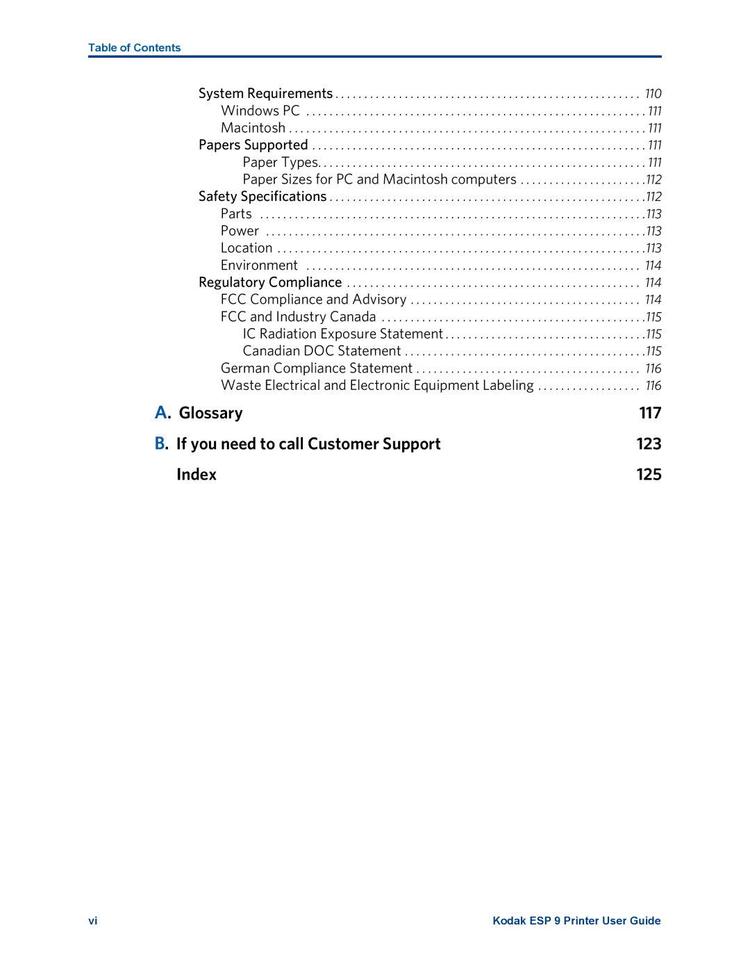 Kodak ESP 9 manual Table of Contents 