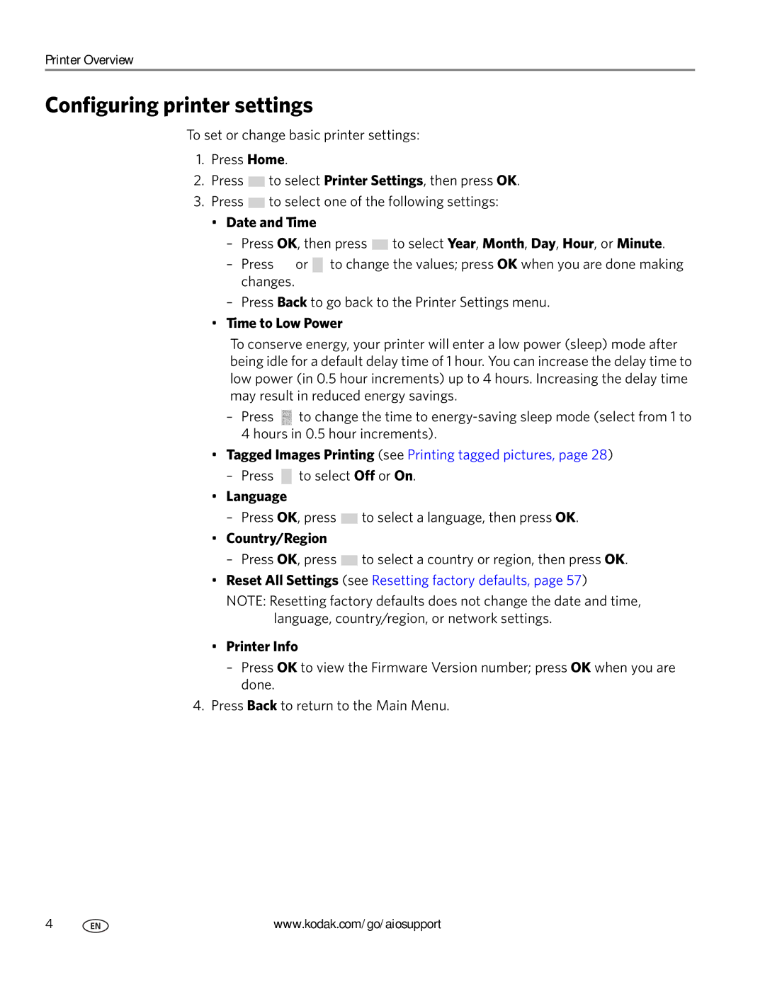 Kodak ESP C315 manual Configuring printer settings 