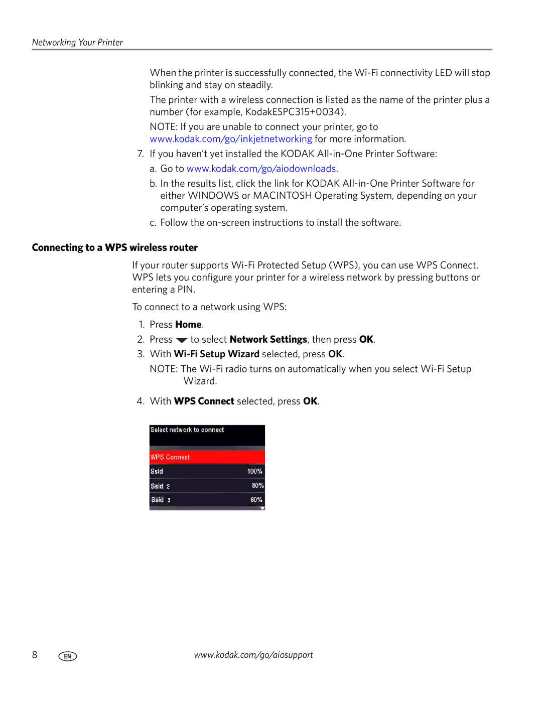 Kodak ESP C315 manual Connecting to a WPS wireless router 