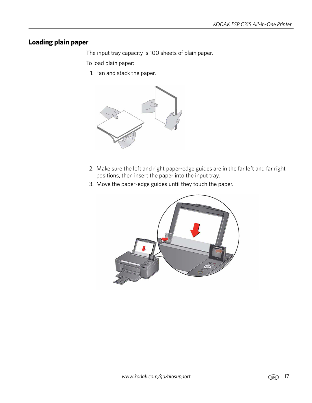 Kodak ESP C315 manual Loading plain paper 