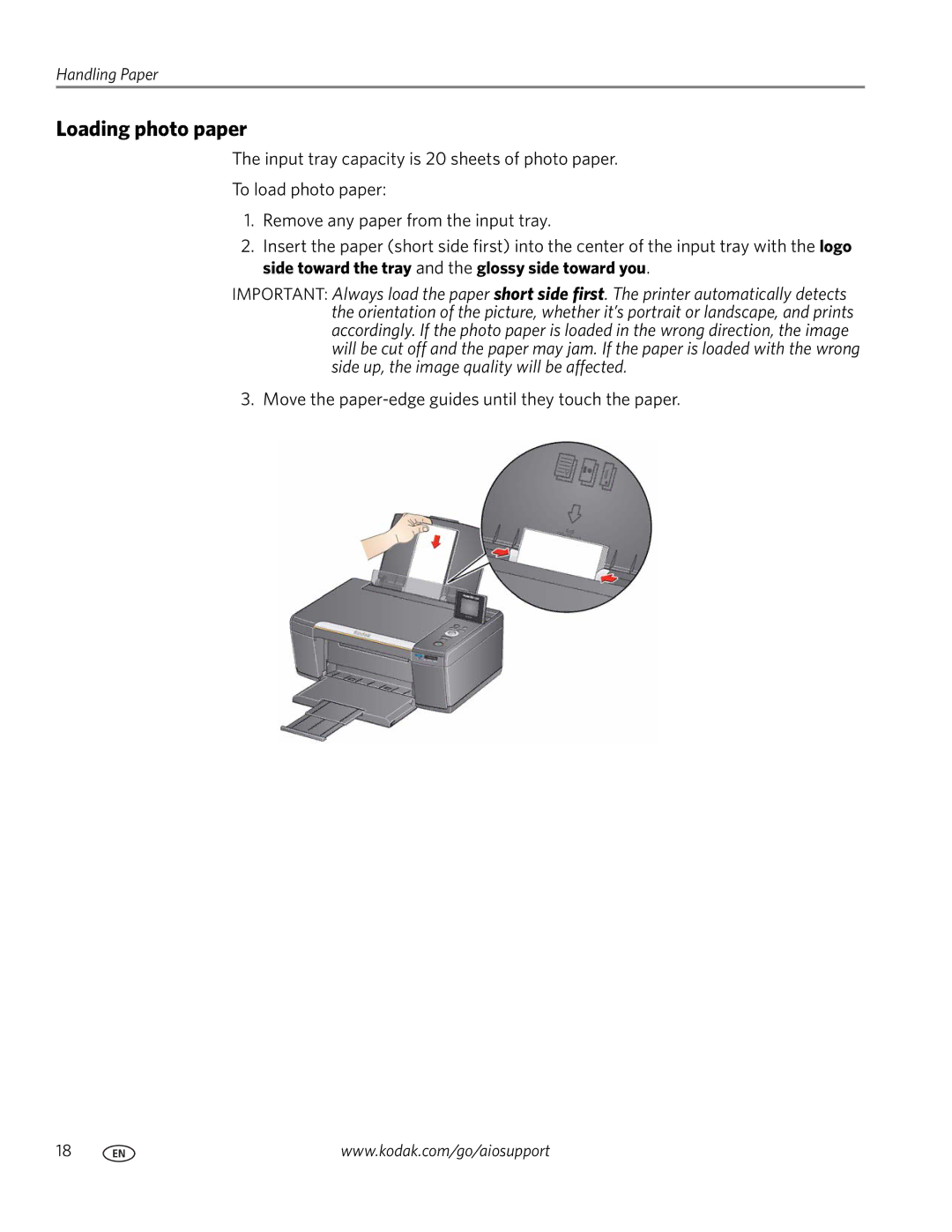 Kodak ESP C315 manual Loading photo paper 