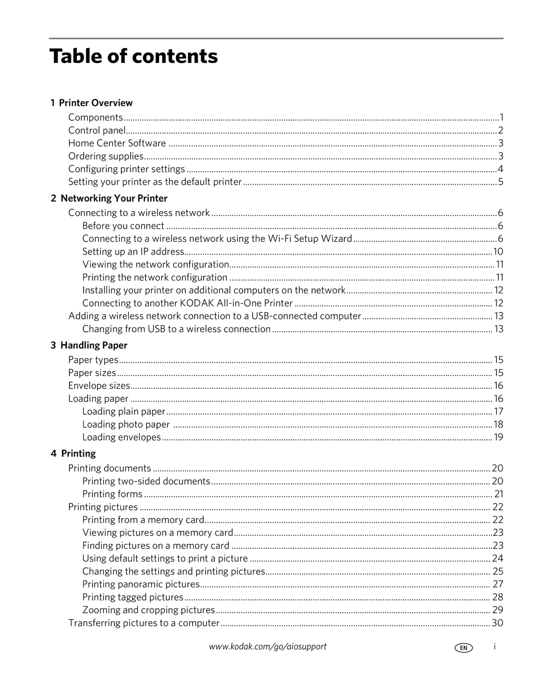 Kodak ESP C315 manual Table of contents 