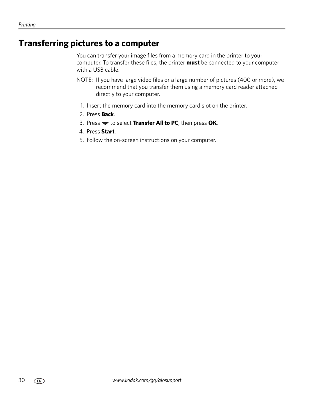 Kodak ESP C315 manual Transferring pictures to a computer 