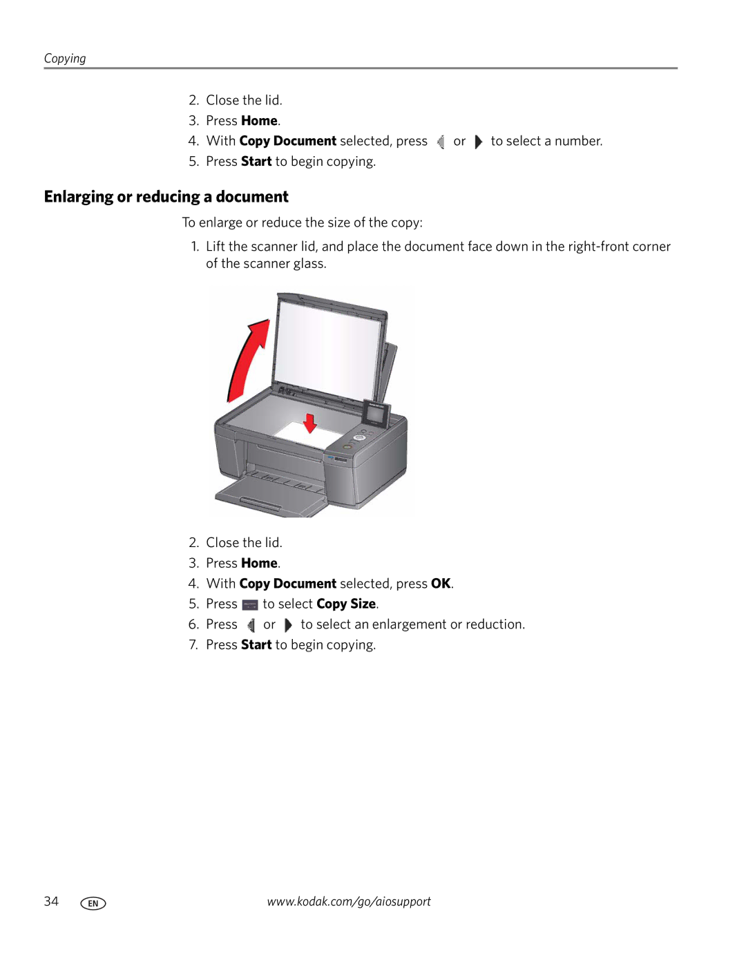 Kodak ESP C315 manual Enlarging or reducing a document 