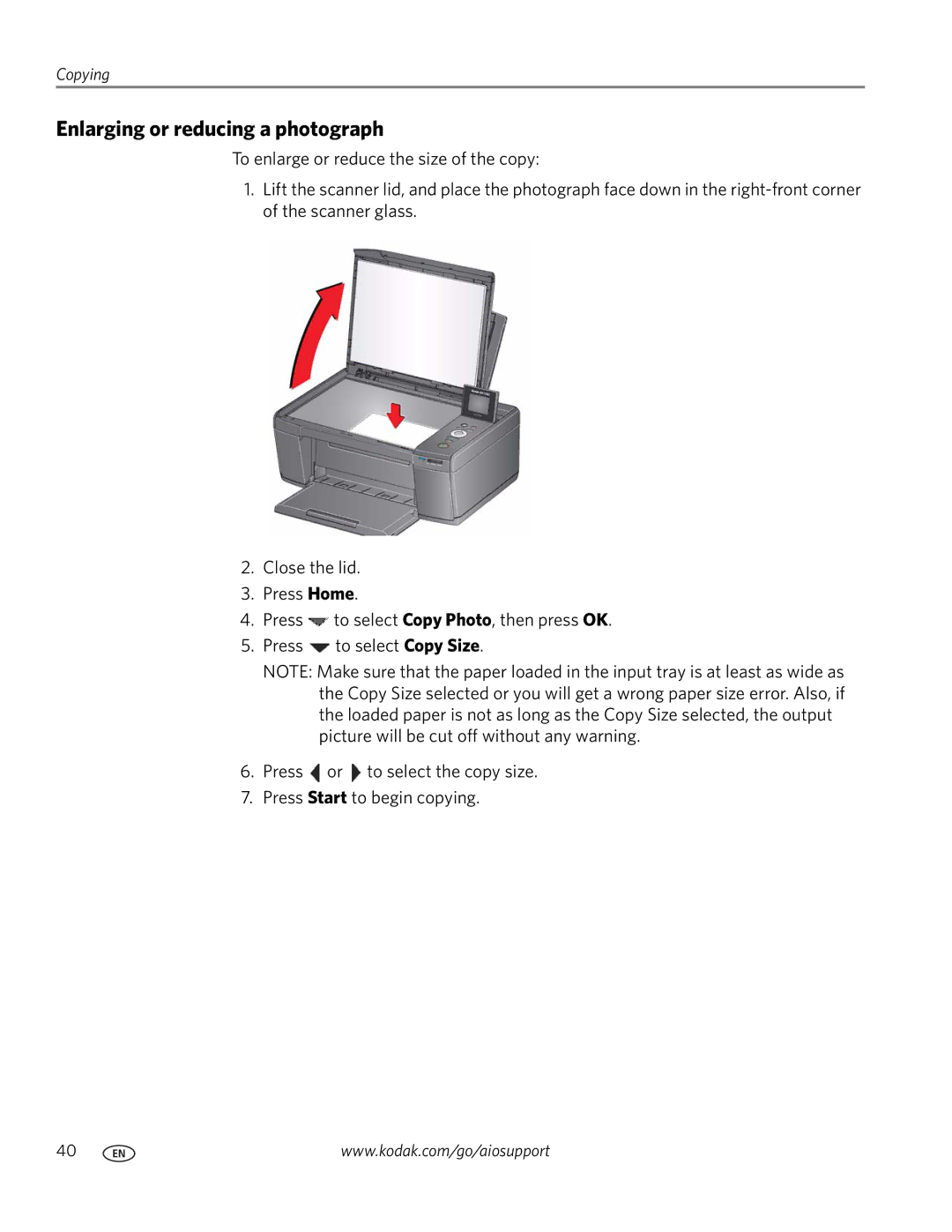 Kodak ESP C315 manual Enlarging or reducing a photograph 