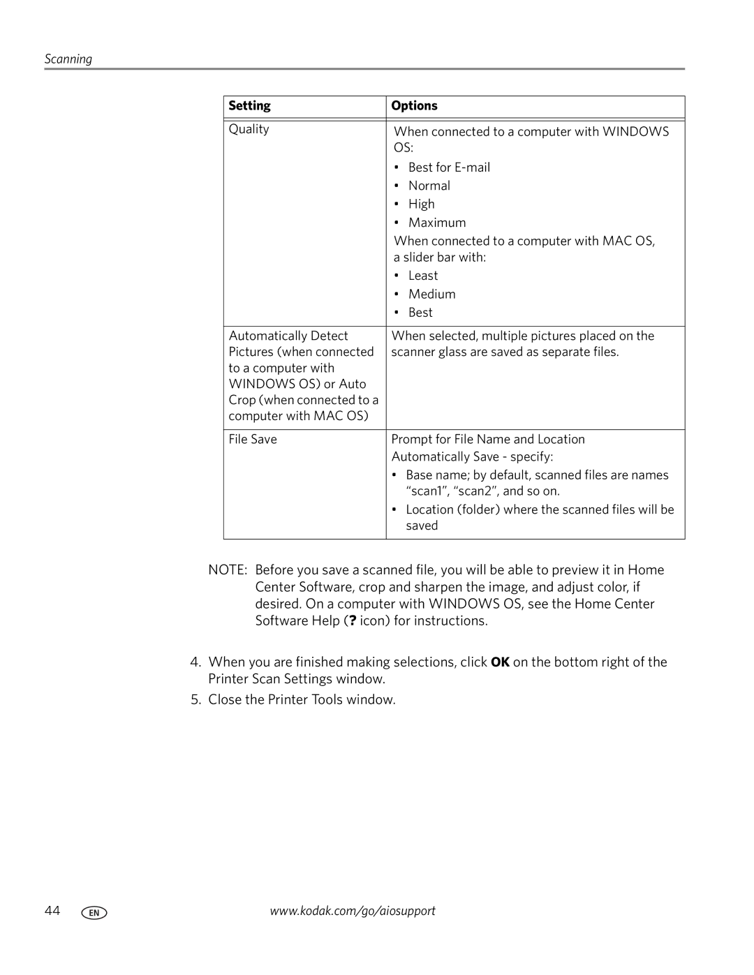 Kodak ESP C315 manual Scanning 