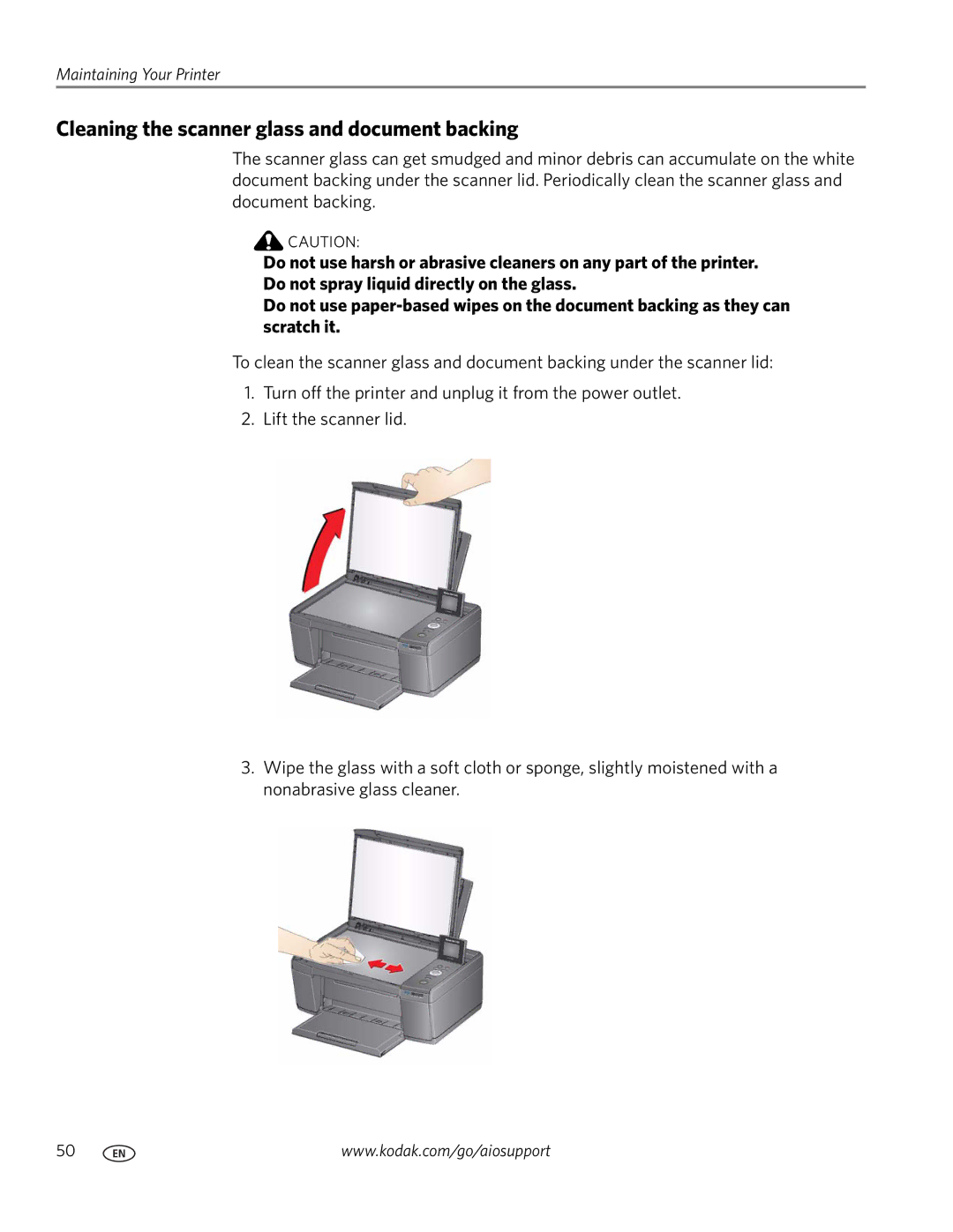 Kodak ESP C315 manual Cleaning the scanner glass and document backing 