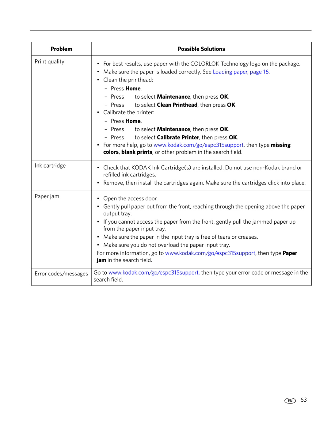 Kodak ESP C315 manual Print quality 