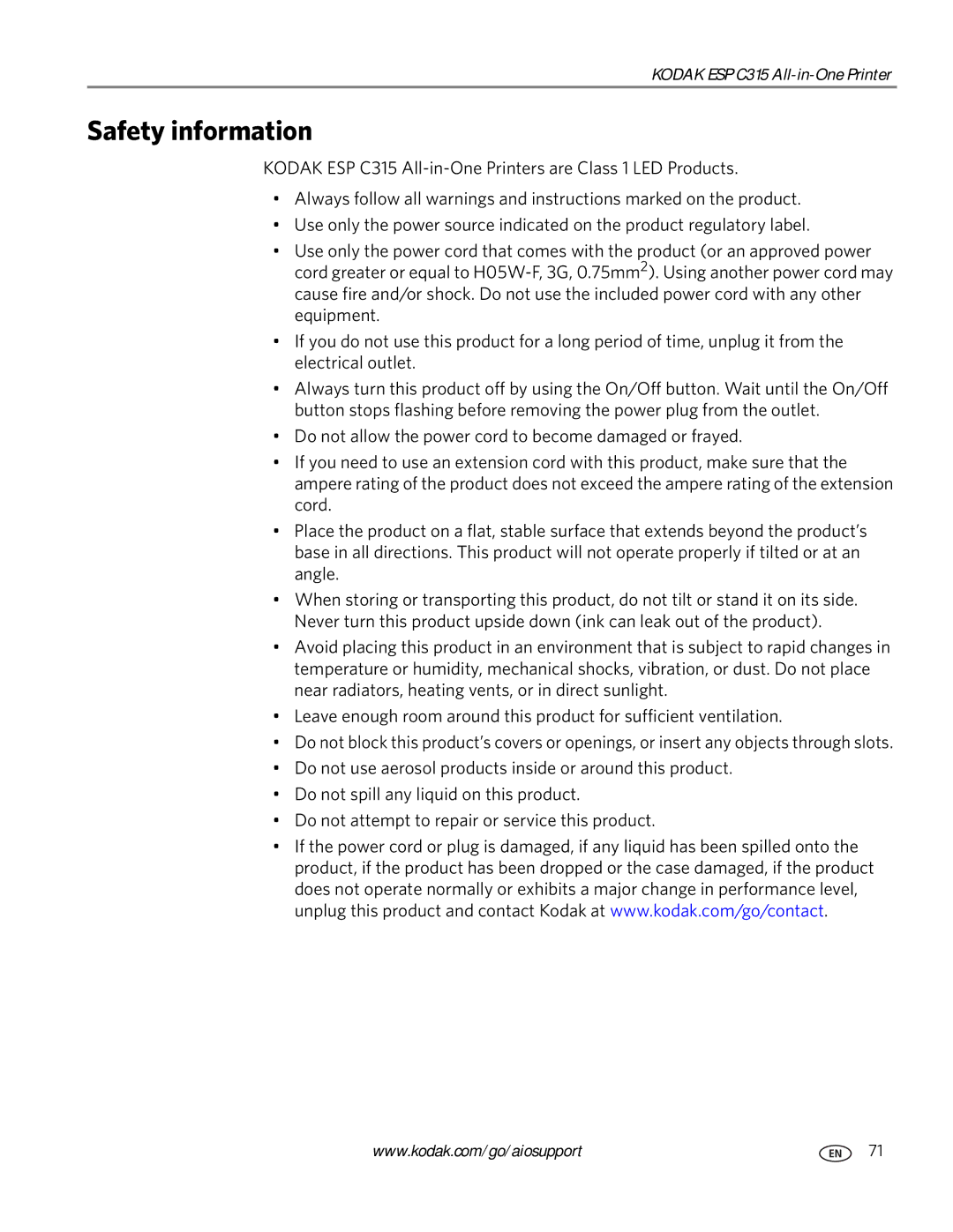 Kodak ESP C315 manual Safety information 