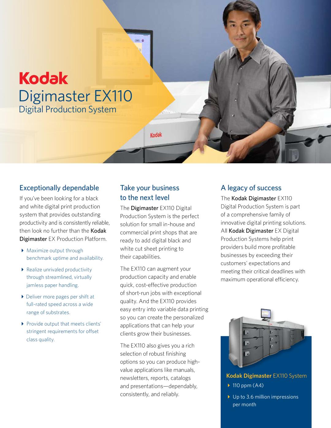 Kodak EX110 manual Exceptionally dependable, Legacy of success 