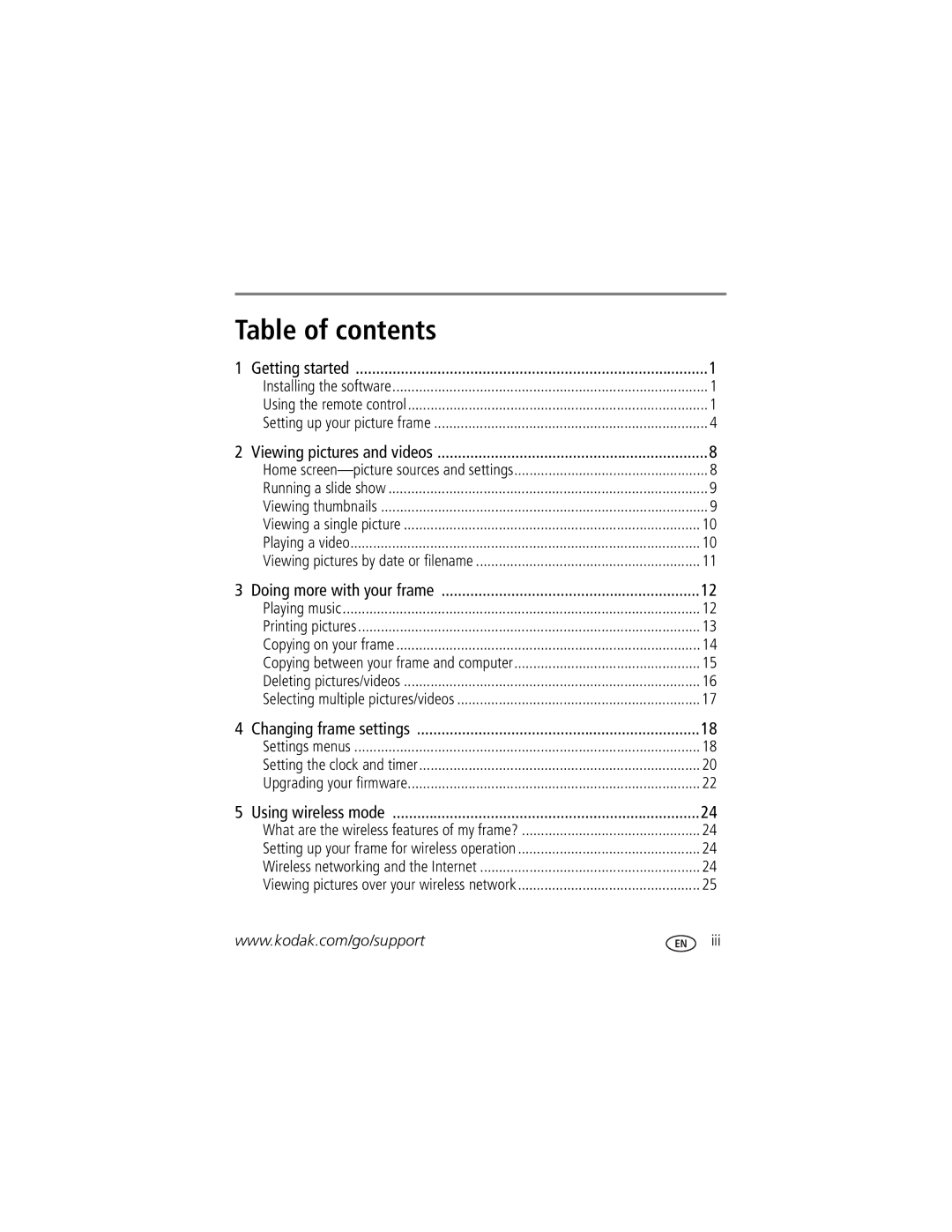 Kodak EX1011, EX811 manual Table of contents 