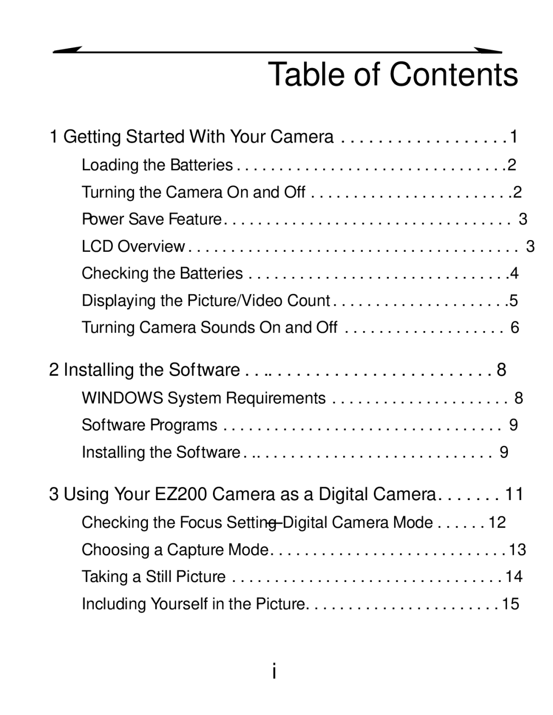 Kodak EZ 200 manual Table of Contents 