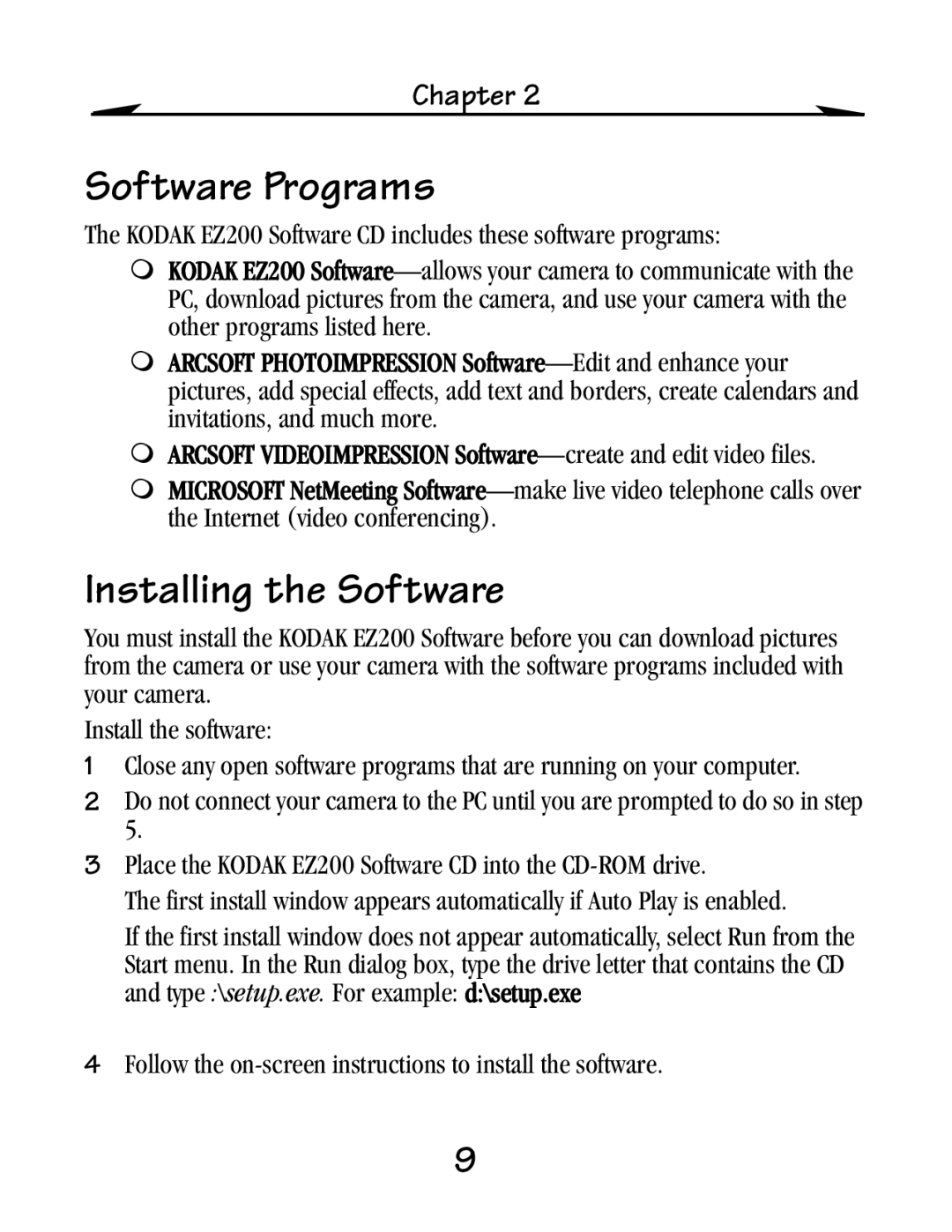 Kodak EZ 200 manual Software Programs, Installing the Software 