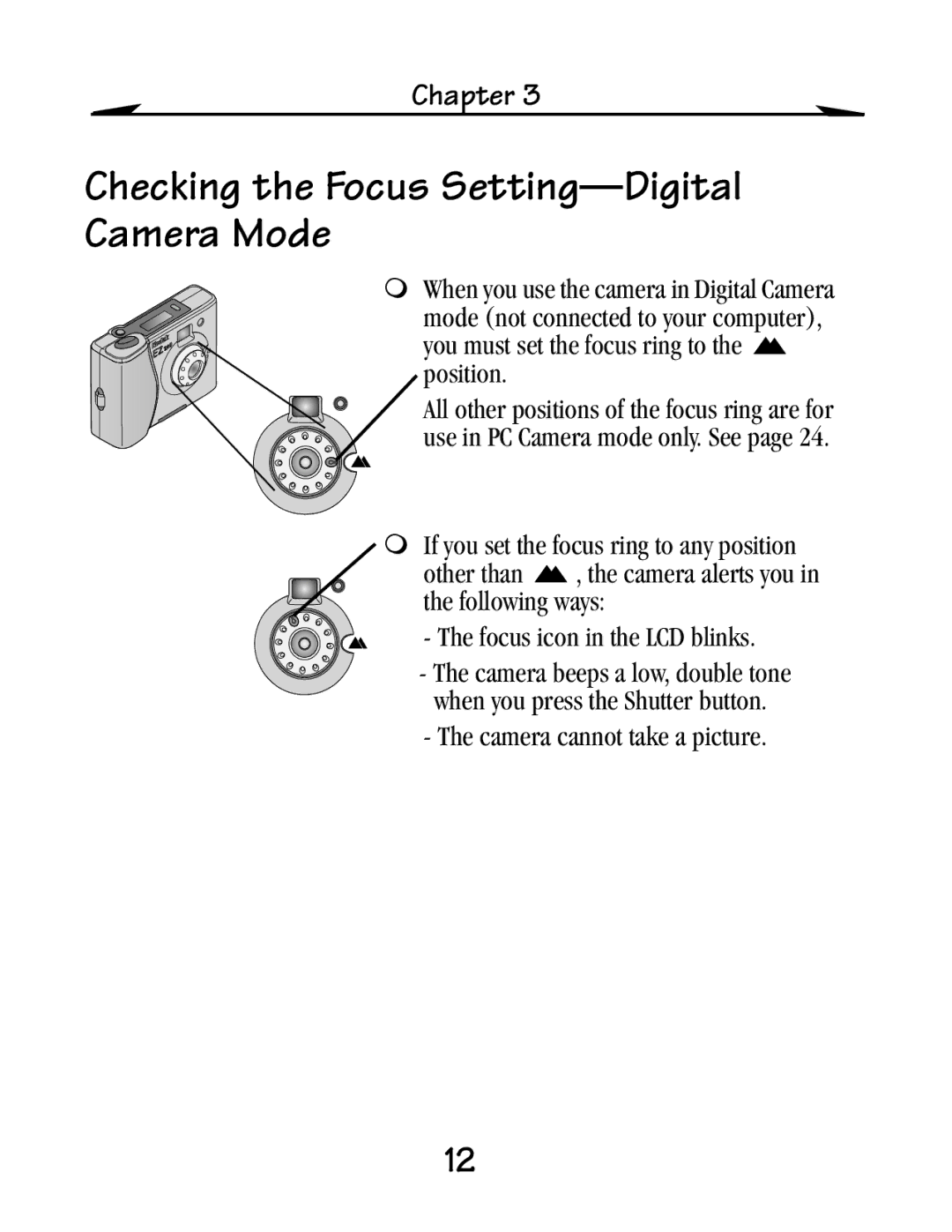 Kodak EZ 200 manual Checking the Focus Setting-Digital Camera Mode 