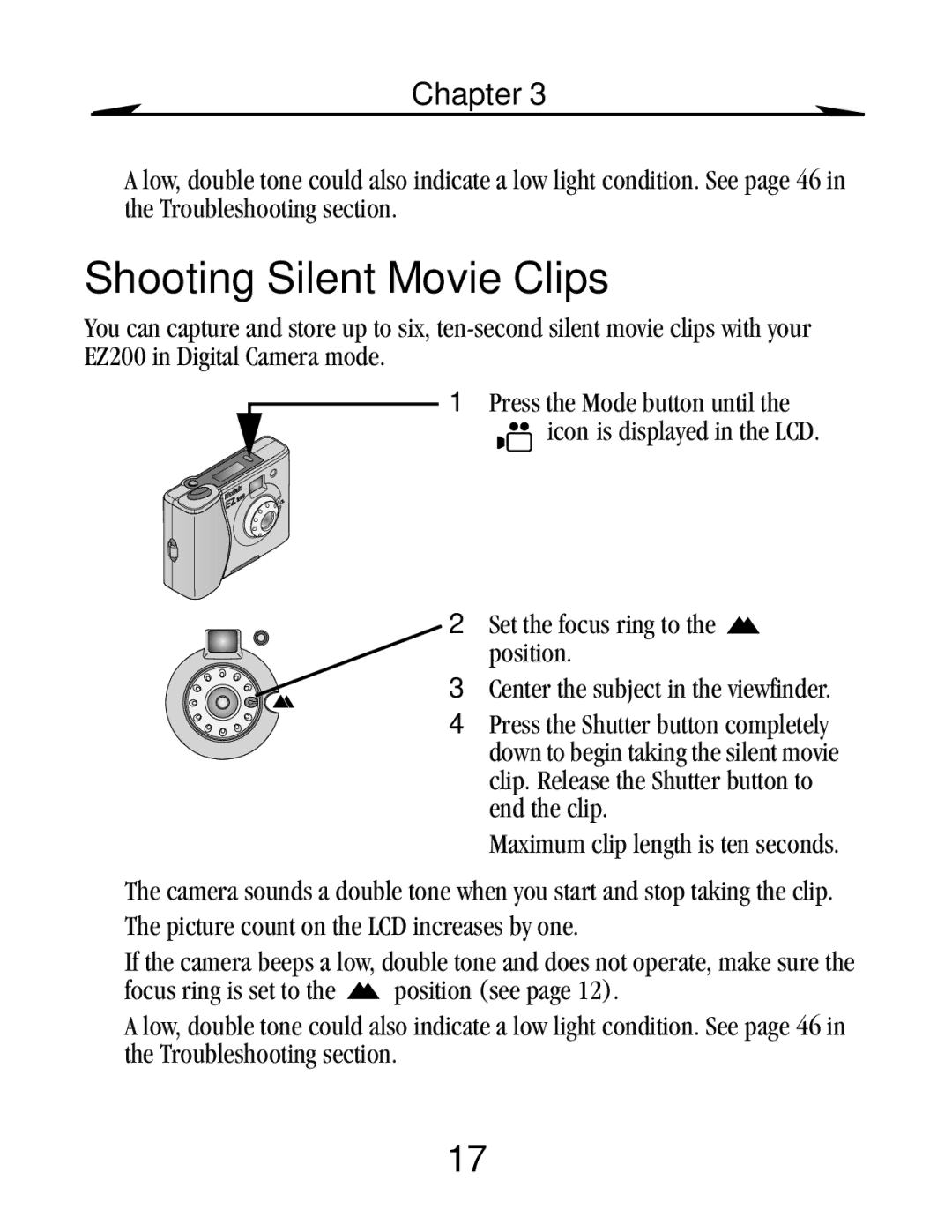 Kodak EZ 200 manual Shooting Silent Movie Clips 