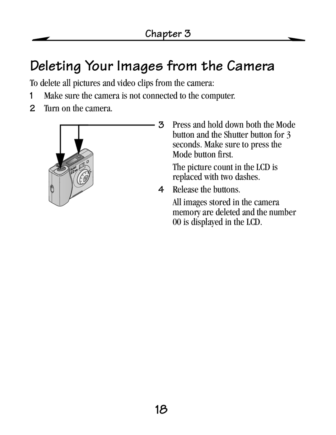 Kodak EZ 200 manual Deleting Your Images from the Camera, Release the buttons 