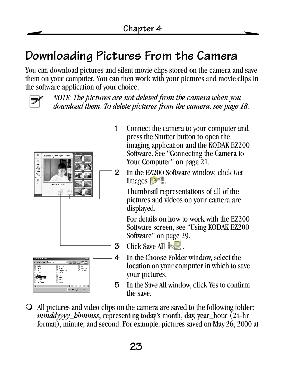 Kodak EZ 200 manual Downloading Pictures From the Camera 