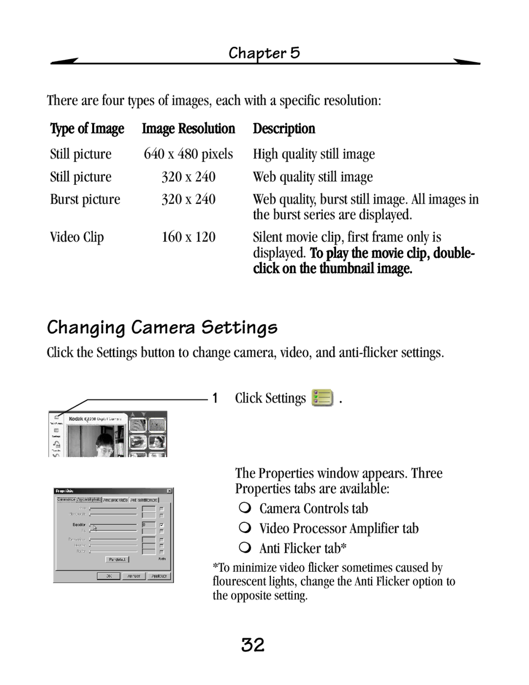 Kodak EZ 200 manual Changing Camera Settings, Description 