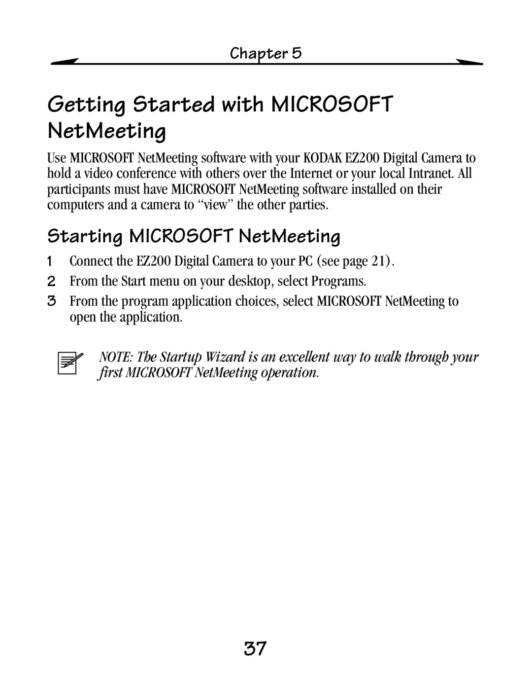 Kodak EZ 200 manual Getting Started with Microsoft NetMeeting, Starting Microsoft NetMeeting 