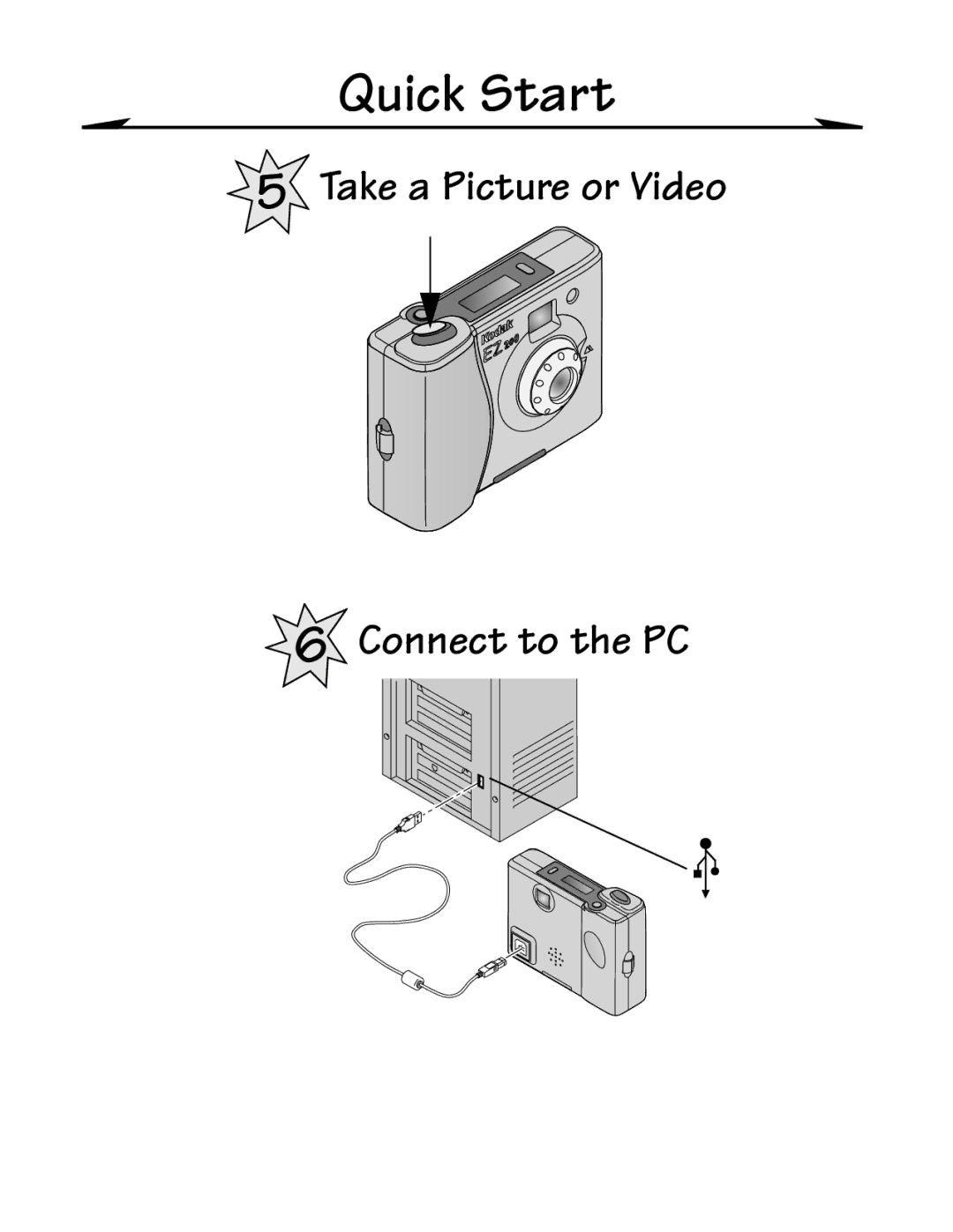 Kodak EZ 200 manual Take a Picture or Video Connect to the PC 