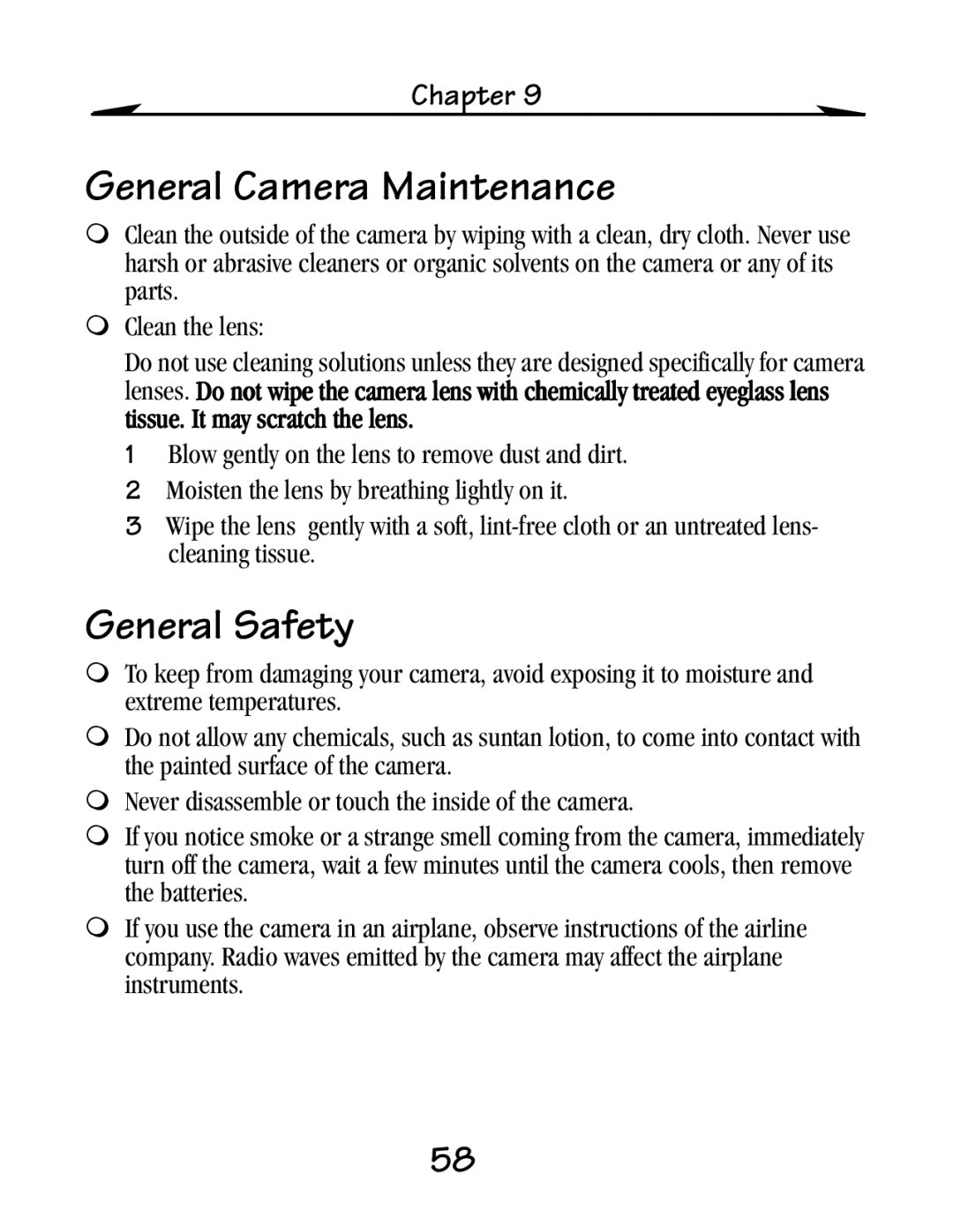 Kodak EZ 200 manual General Camera Maintenance, General Safety 