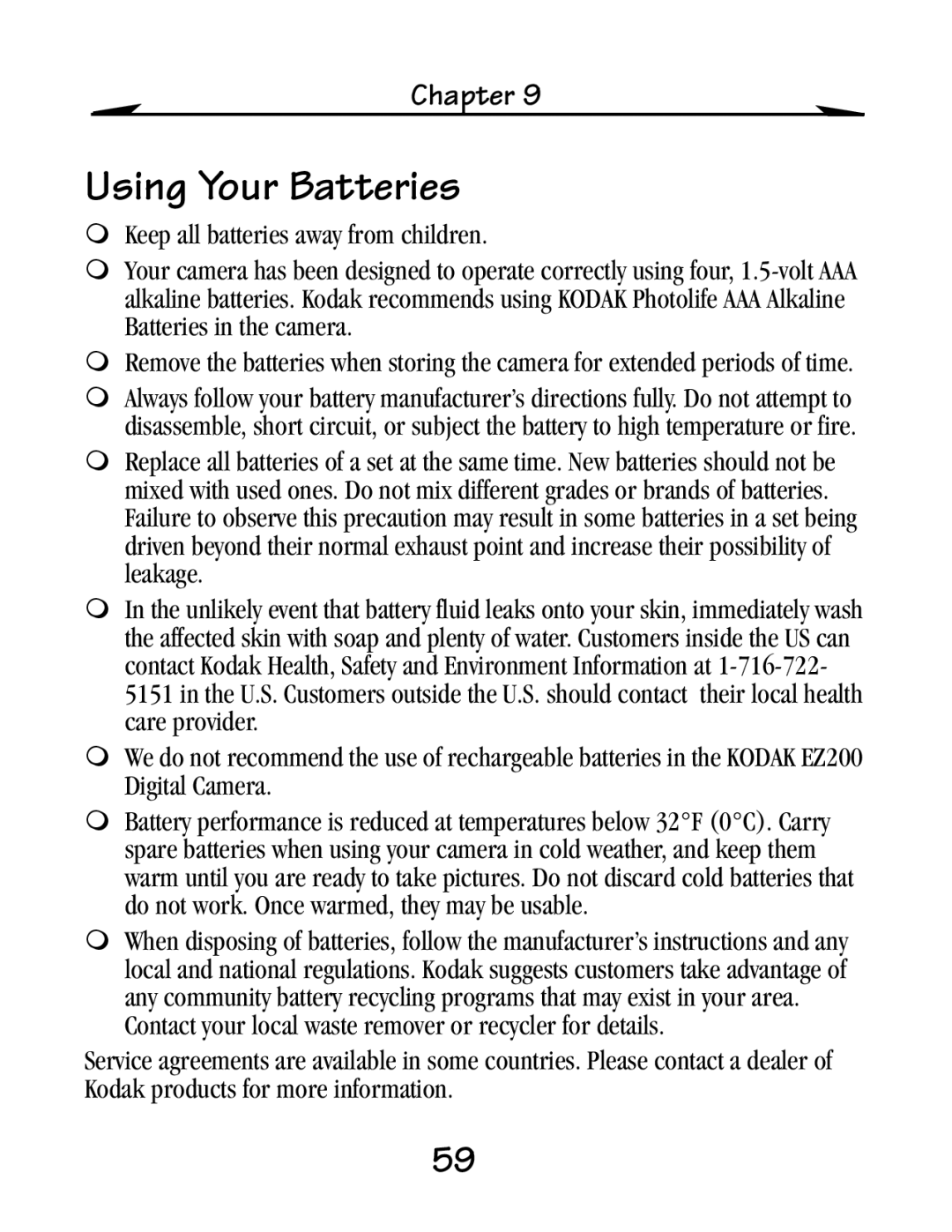 Kodak EZ 200 manual Using Your Batteries 