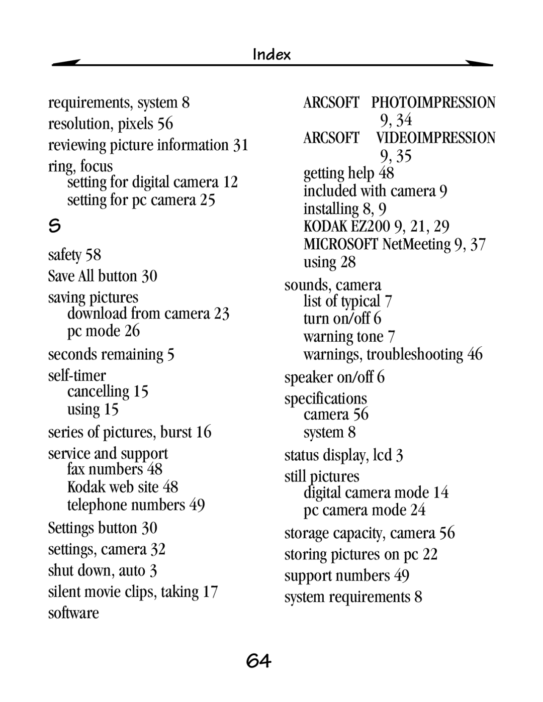 Kodak EZ 200 manual Setting for digital camera 12 setting for pc camera 