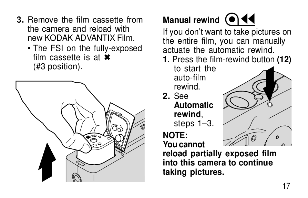 Kodak F320/F330 manual #3 position, Manual rewind 