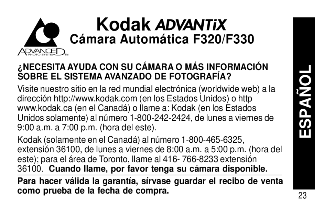 Kodak F320/F330 manual Españ OL 