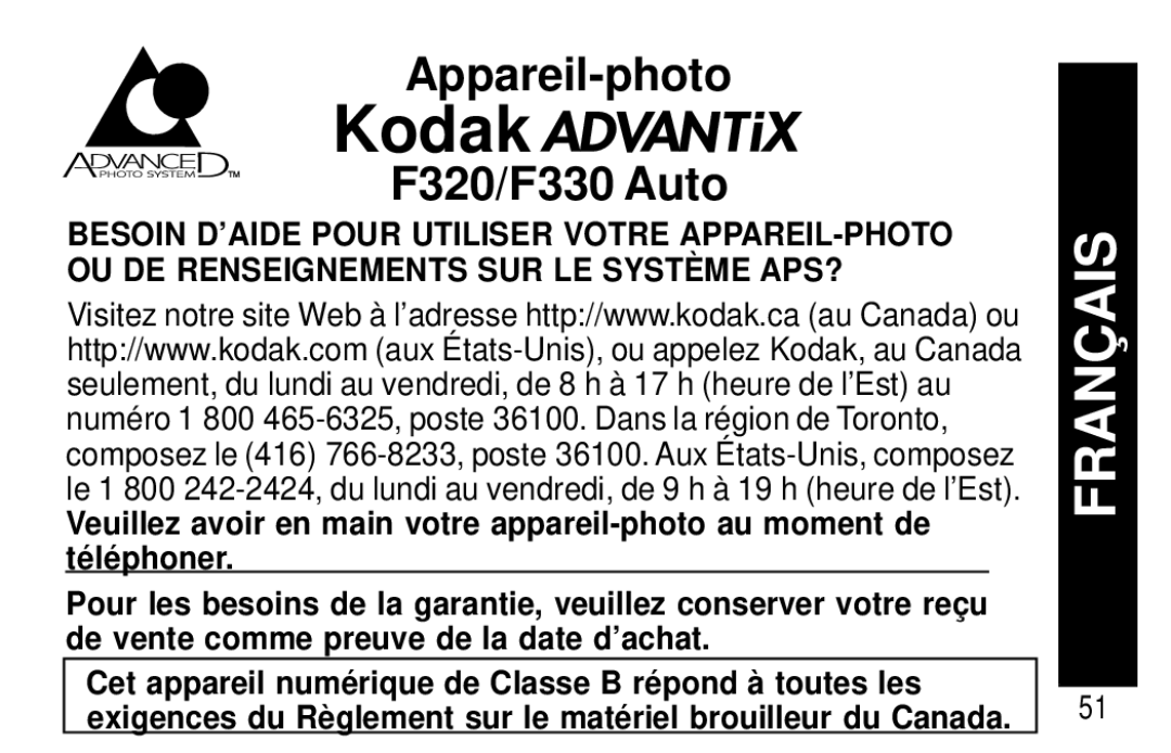 Kodak F320/F330 manual Aisfranç 