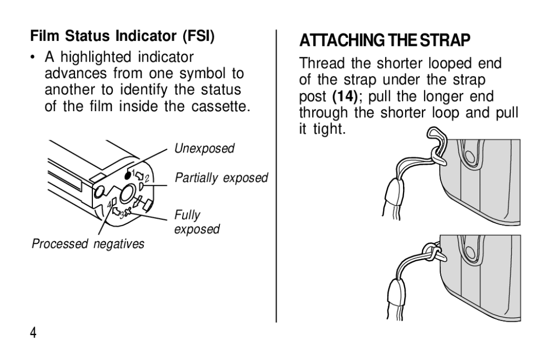 Kodak F320/F330 manual Attaching the Strap, Film Status Indicator FSI 